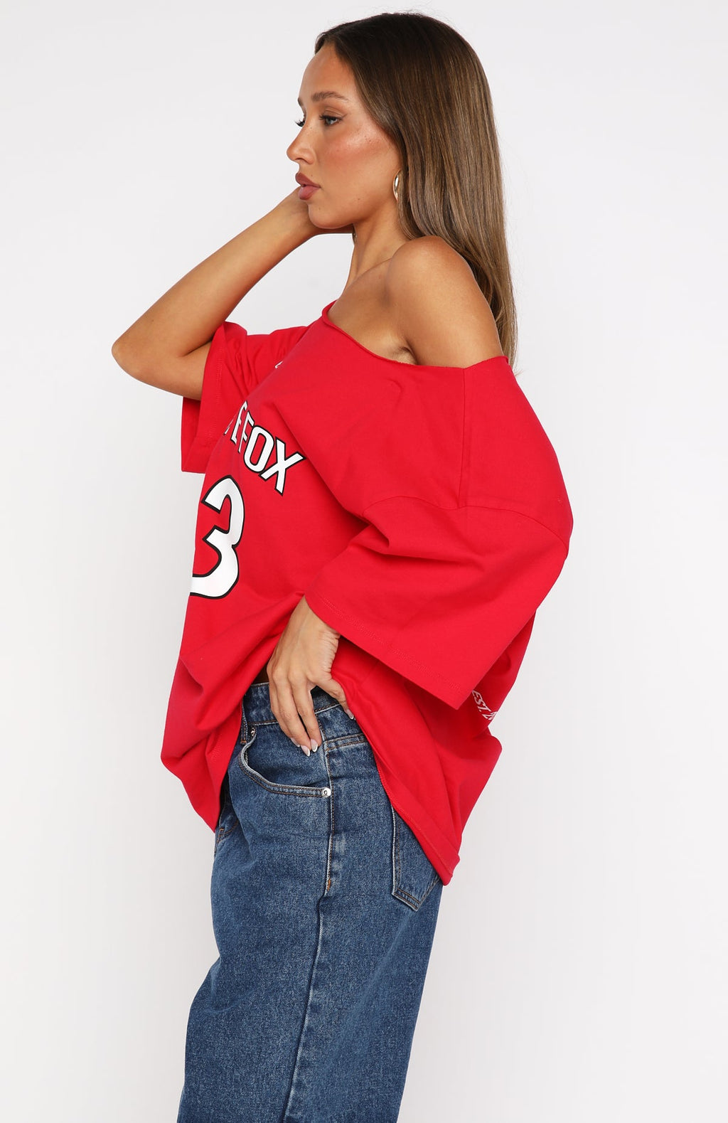 Latest Passion Off Shoulder Oversized Tee RedS/M
