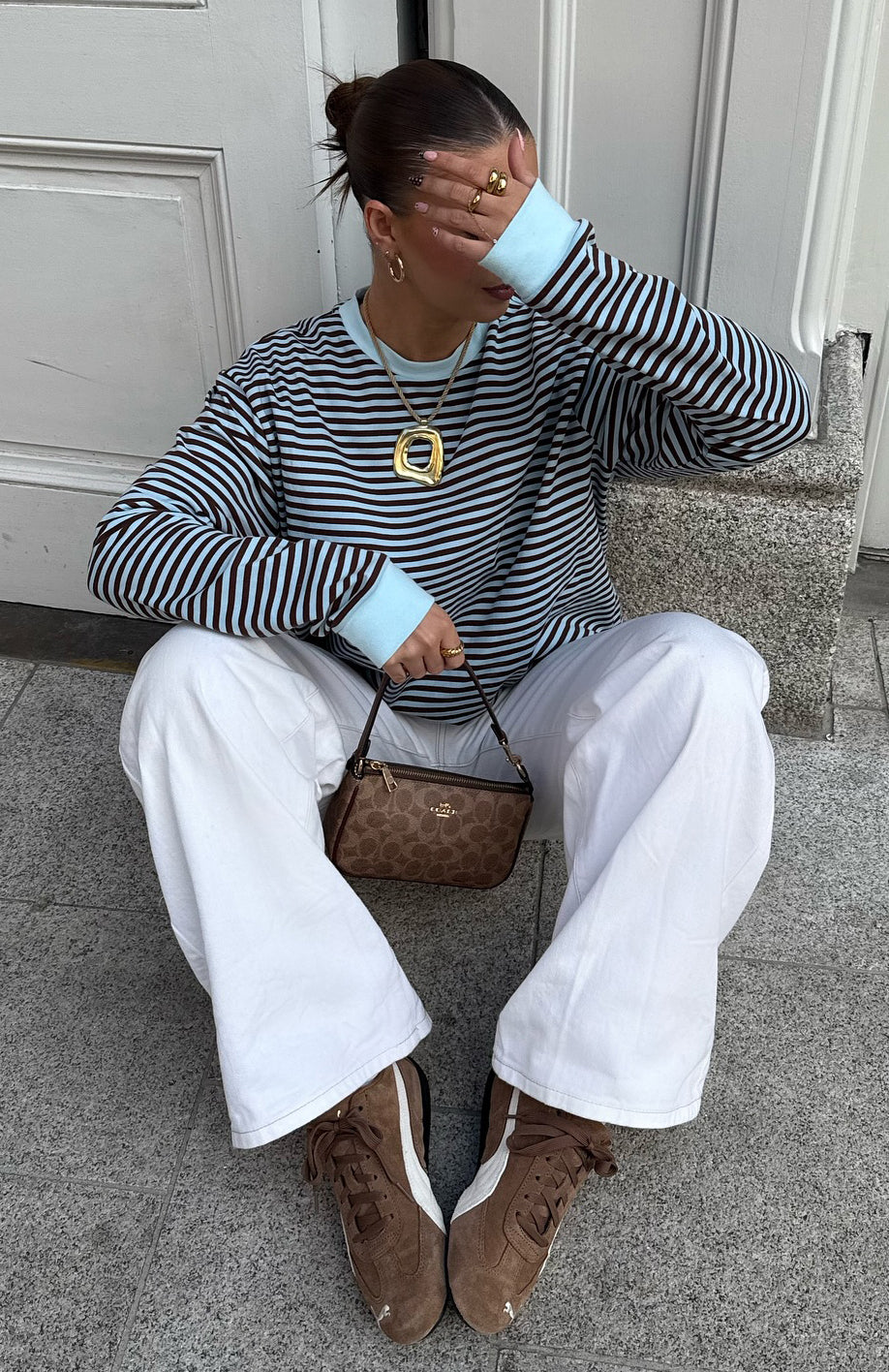 Catch The Drift Long Sleeve Tee Blue\/Choc StripeXXS/XS