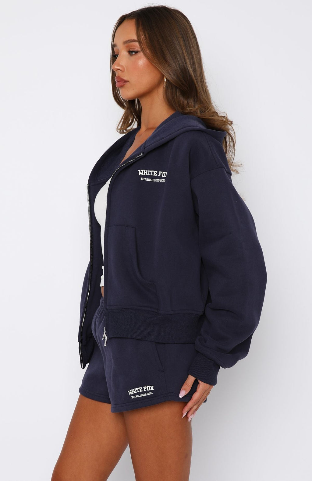 Can't Miss It Boxy Zip Front Hoodie NavyS/M