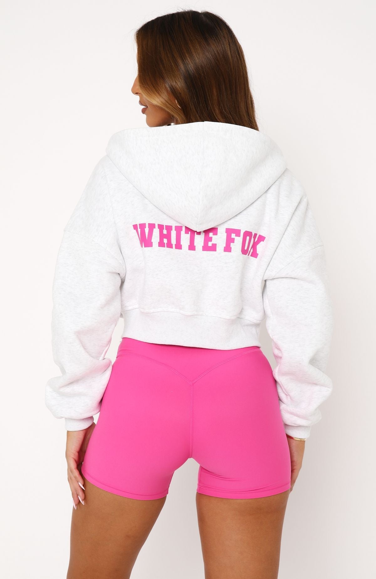 Stepping Out Cropped Hoodie Grey Marle\/PinkL/XL