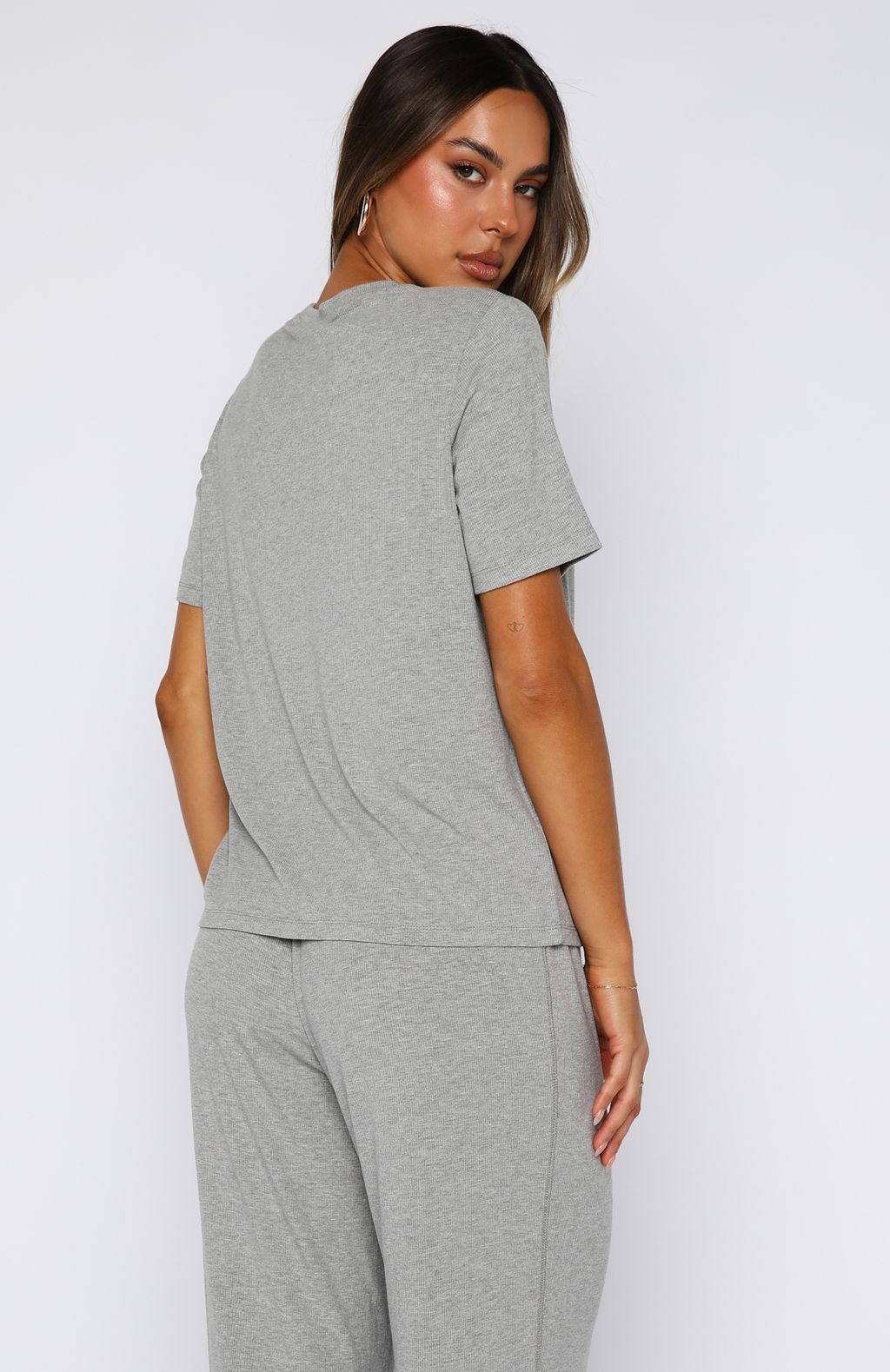 Come A Long Way Soft Lounge Ribbed Tee Grey MarleM