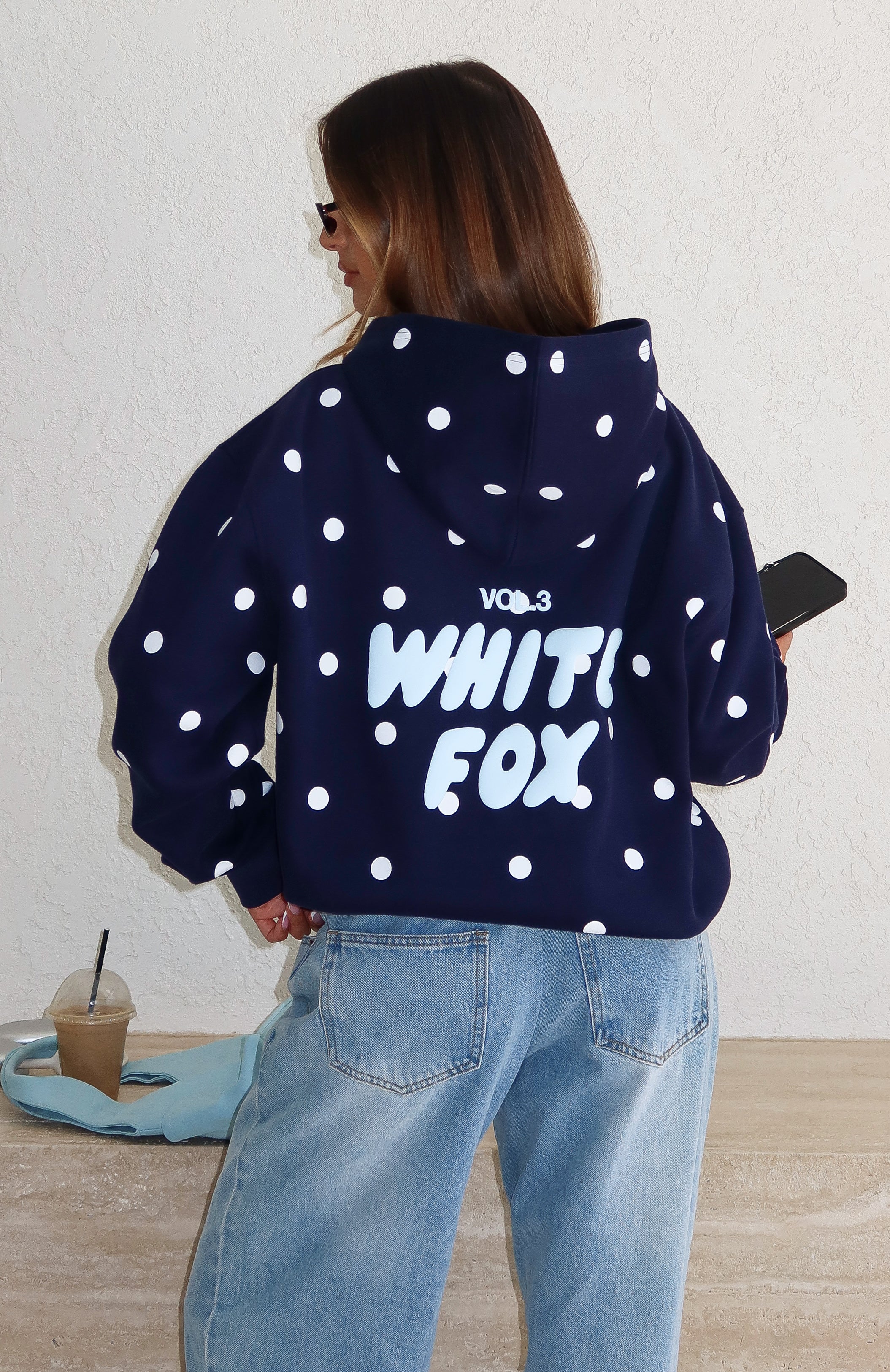Offstage Printed Oversized Hoodie Navy Polka Dot3XS/XXS
