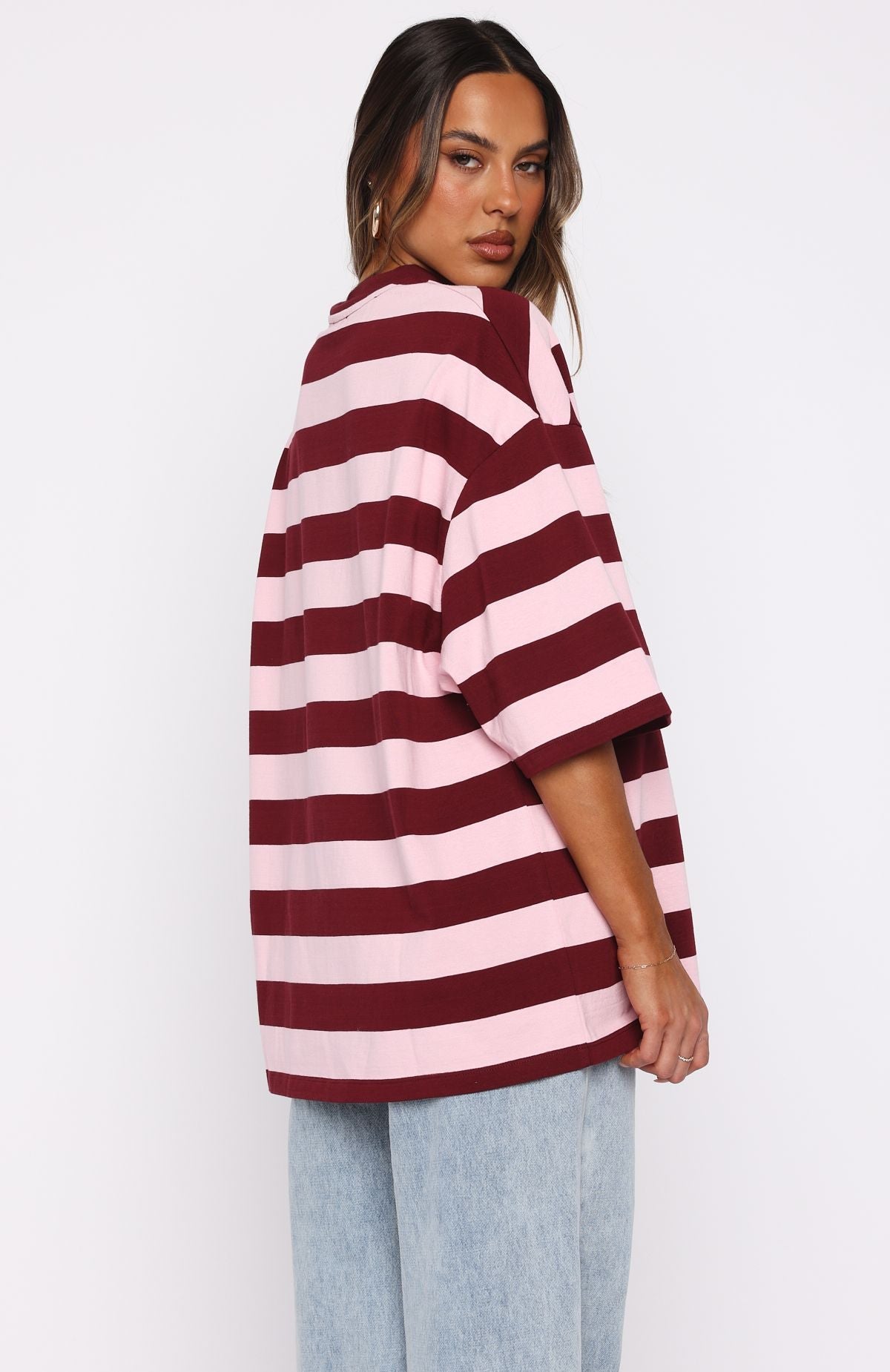 Changed My Play Oversized Tee Dark Red\/Pink StripeM/L