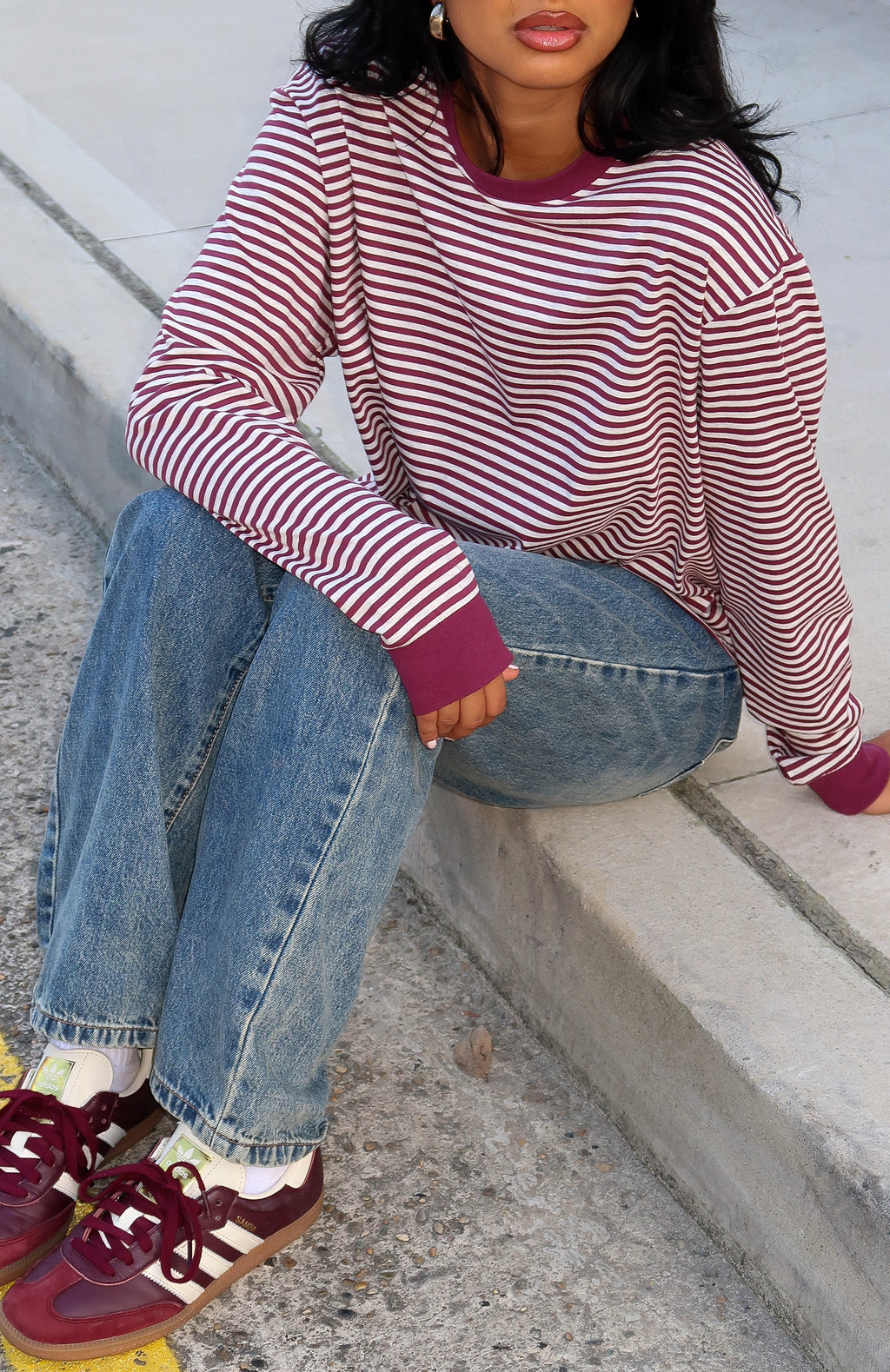 Touchdown Long Sleeve Tee Plum StripeM/L