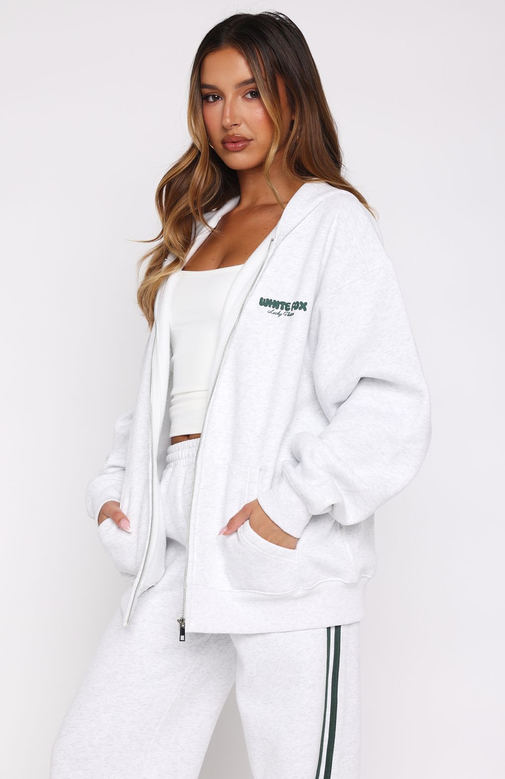 Lucky Thirteen Charise Zip Front Hoodie Grey MarleS/M