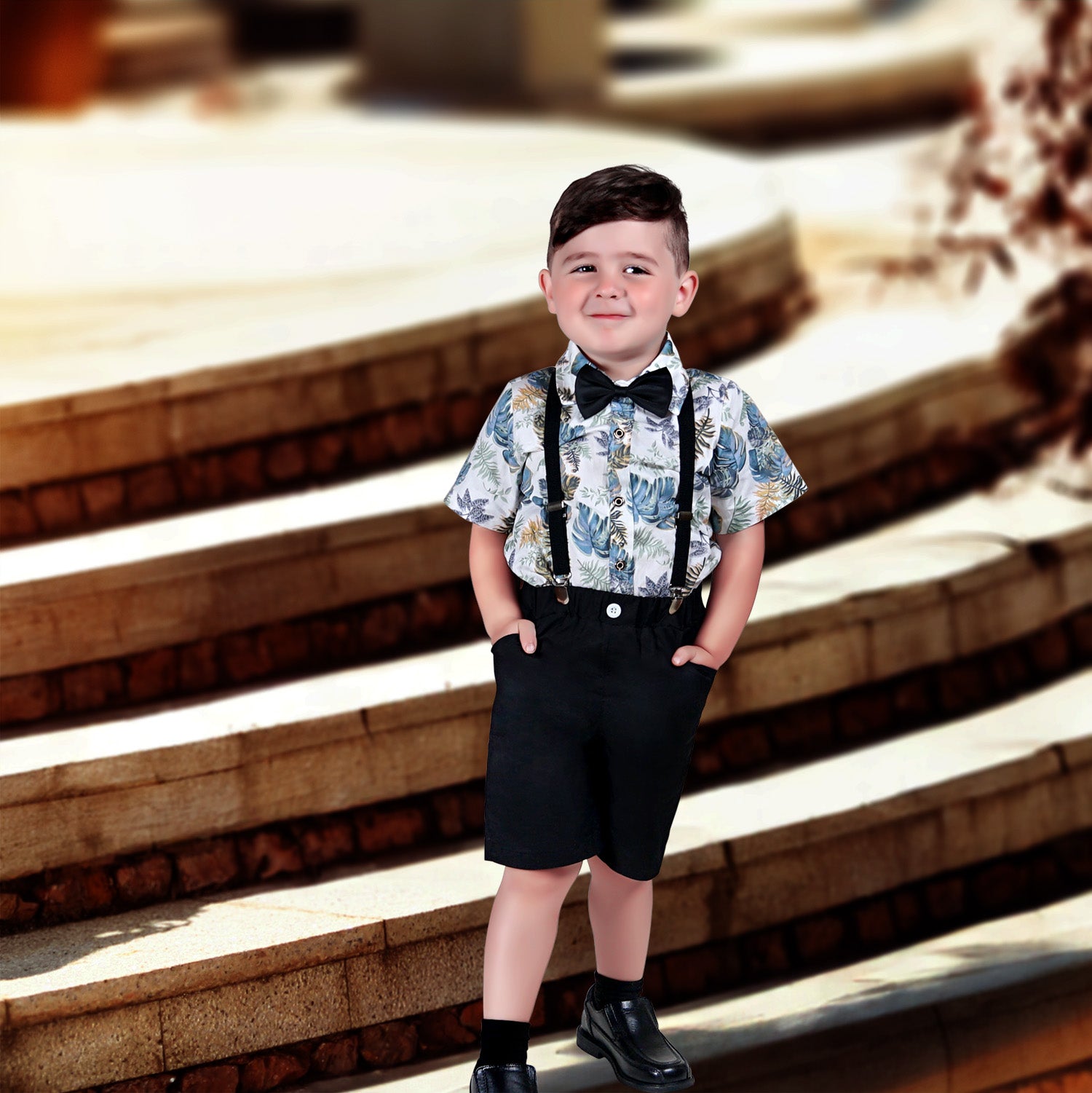 Jayden Printed Boys Short Set - Black