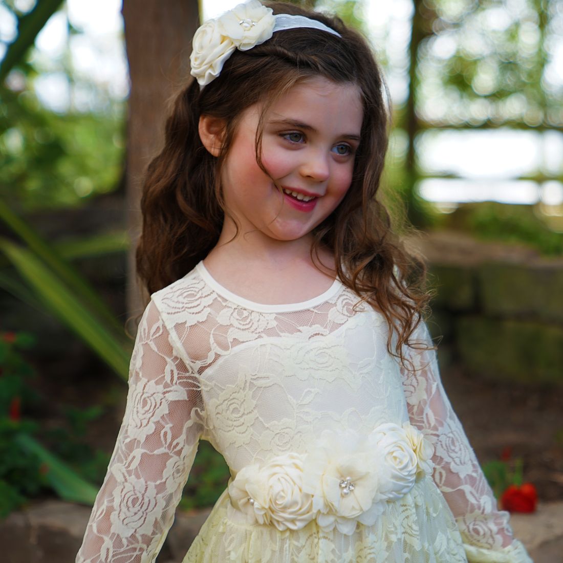 Floral Sash Belt & Headband - Ivory