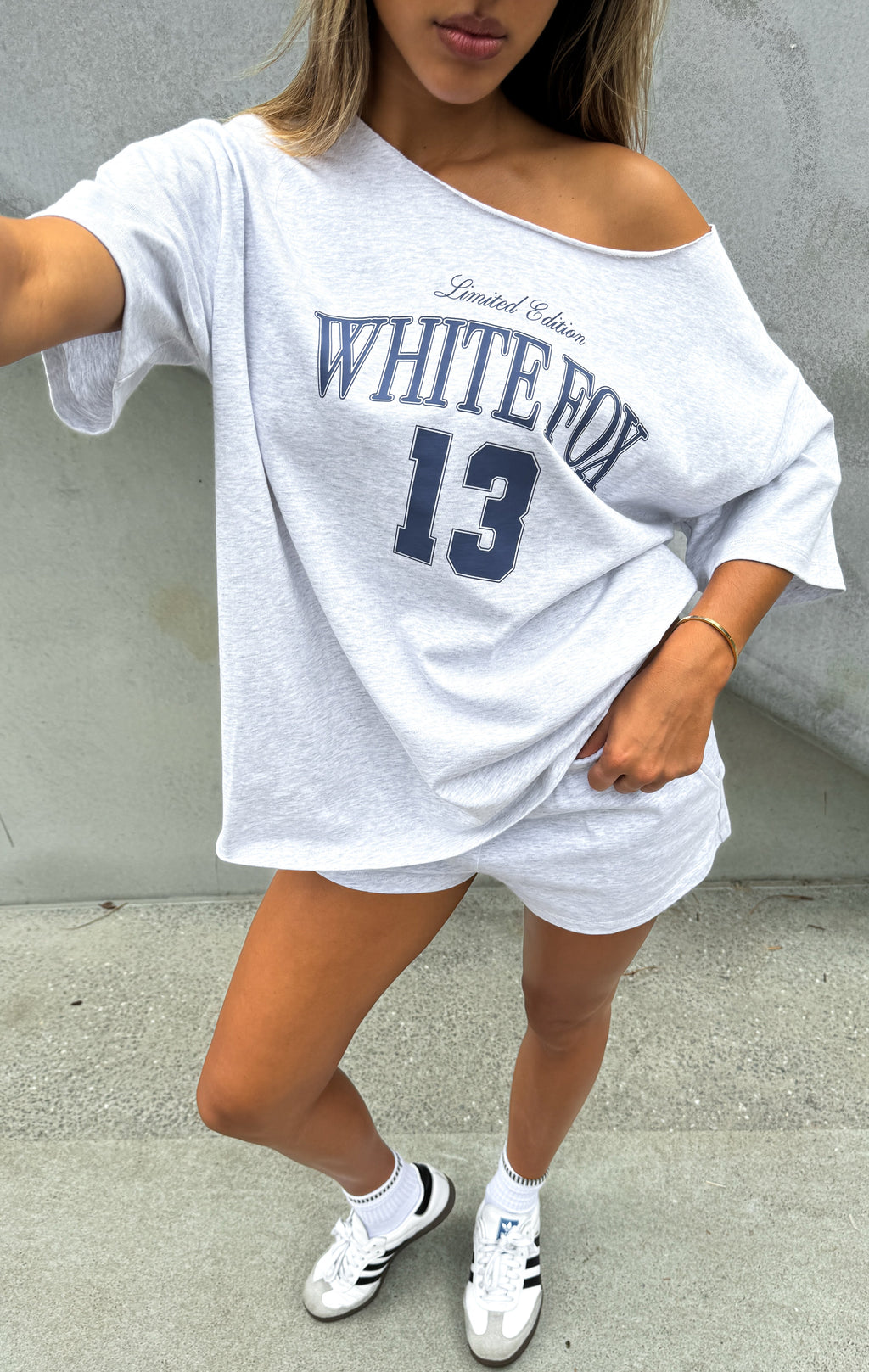 Everything In Time Off Shoulder Oversized Tee Grey MarleM/L