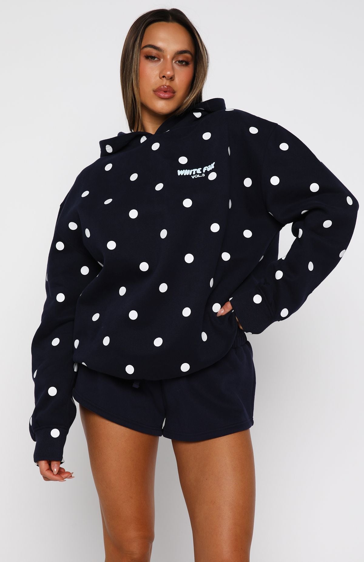 Offstage Printed Oversized Hoodie Navy Polka DotXXS/XS