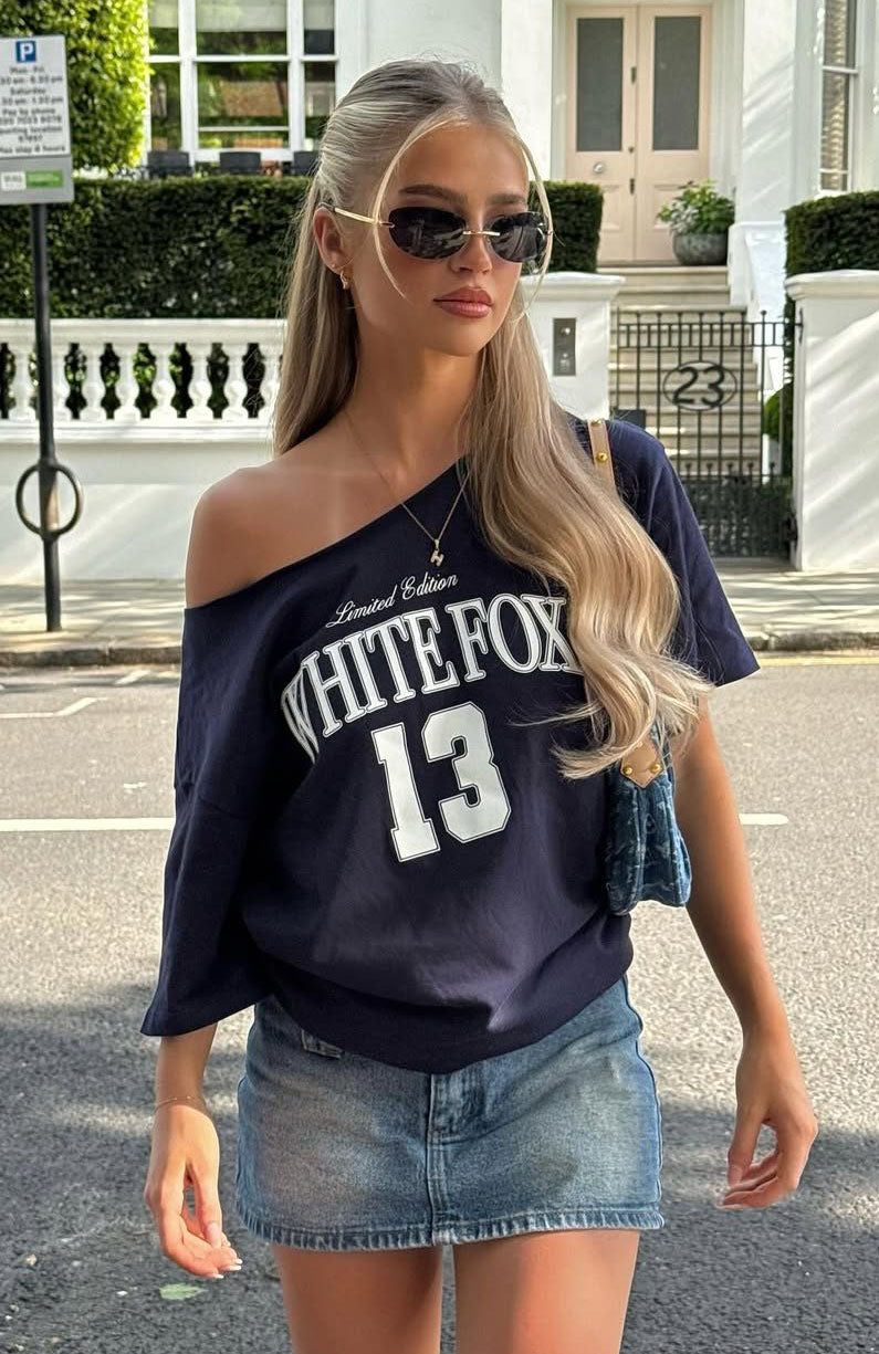Everything In Time Off Shoulder Oversized Tee Navy3XS/XXS