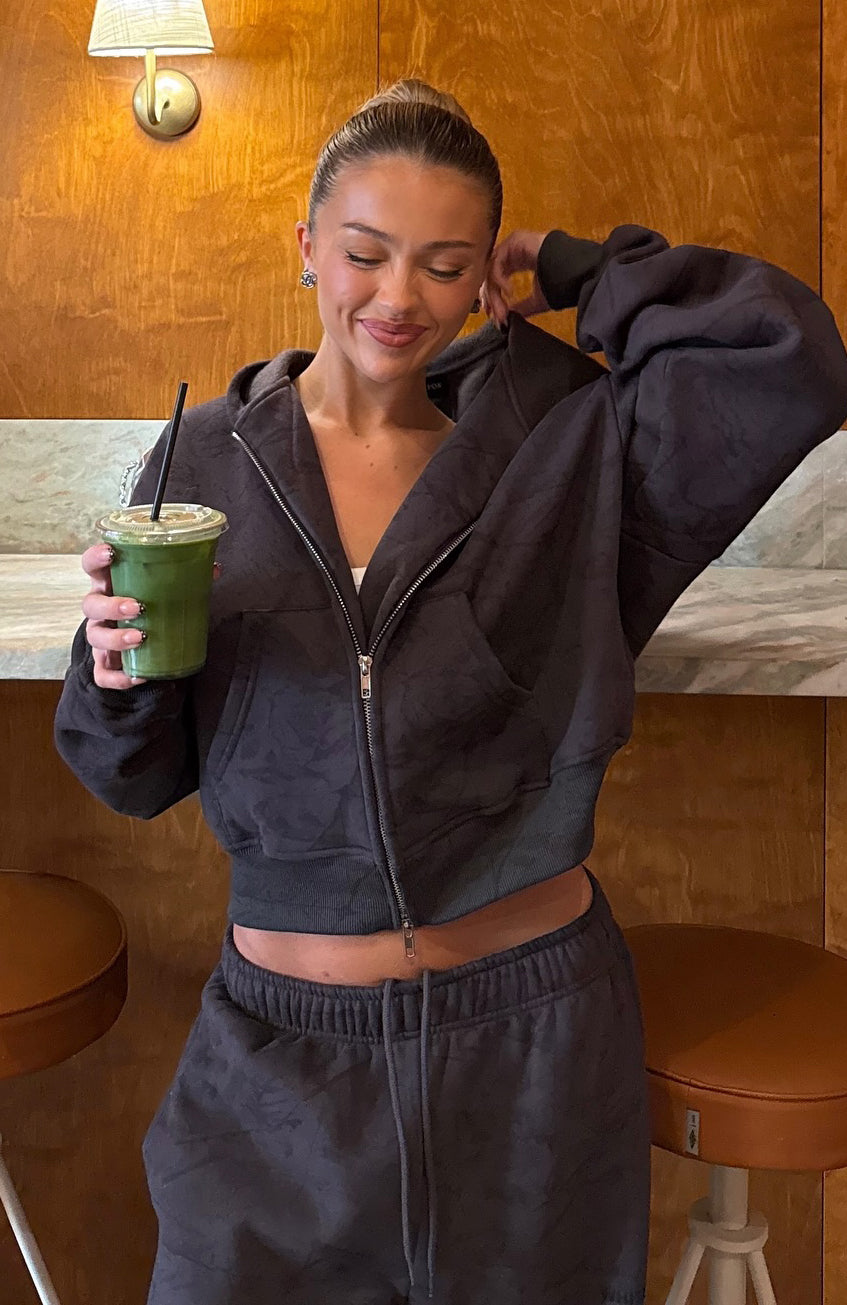 Hiding Away Boxy Zip Front Hoodie Dark Camo3XS/XXS