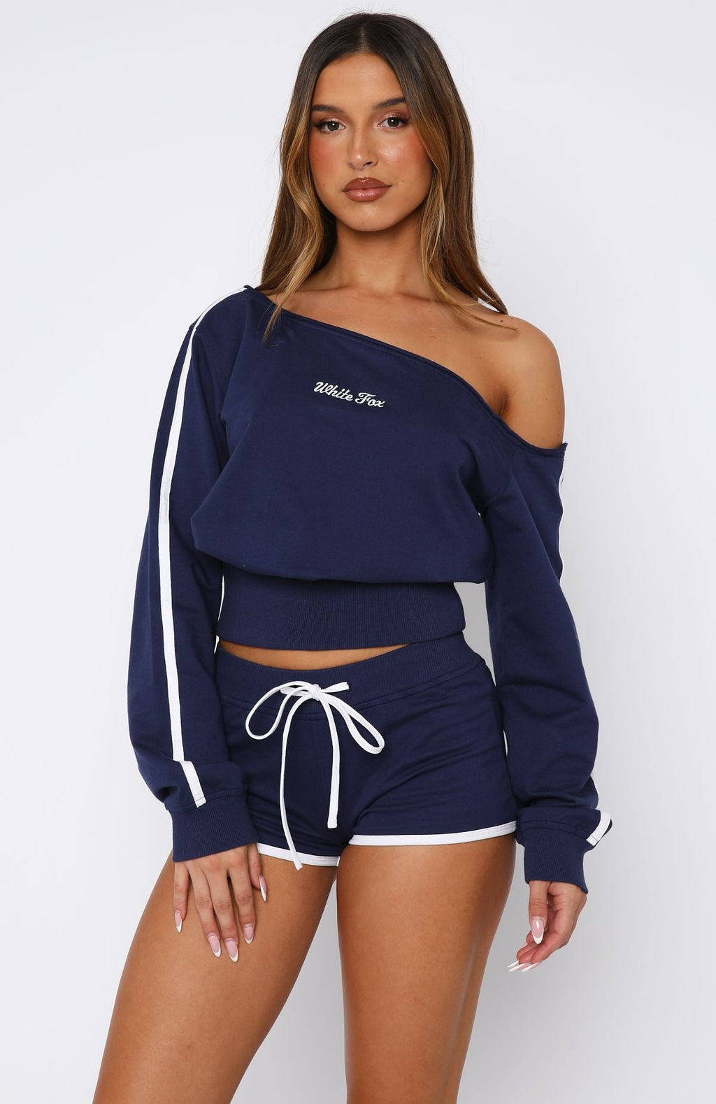 High Roller Off Shoulder Long Sleeve Sweater NavyL/XL
