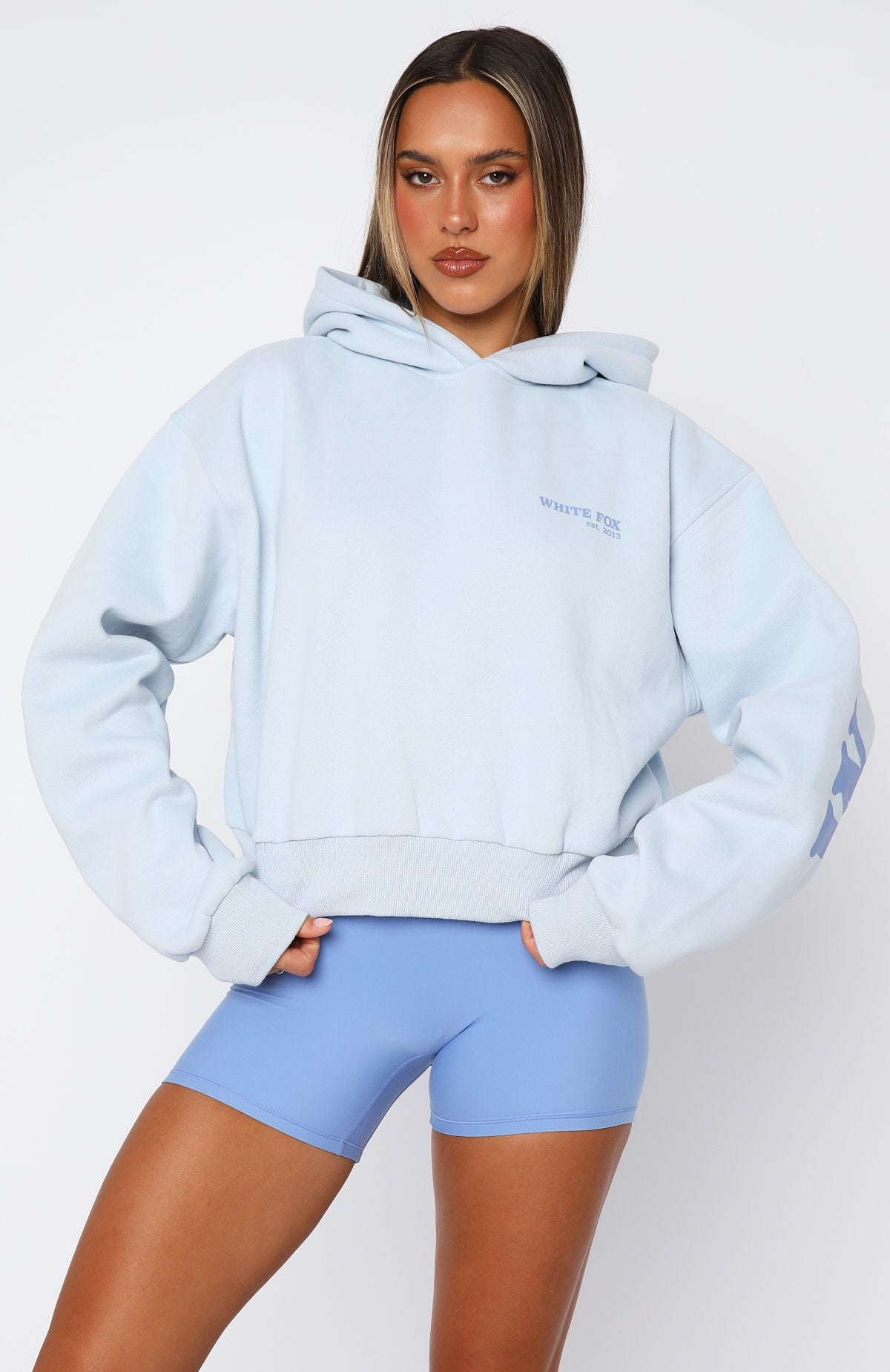 Serving Up Cropped Hoodie Baby BlueS/M