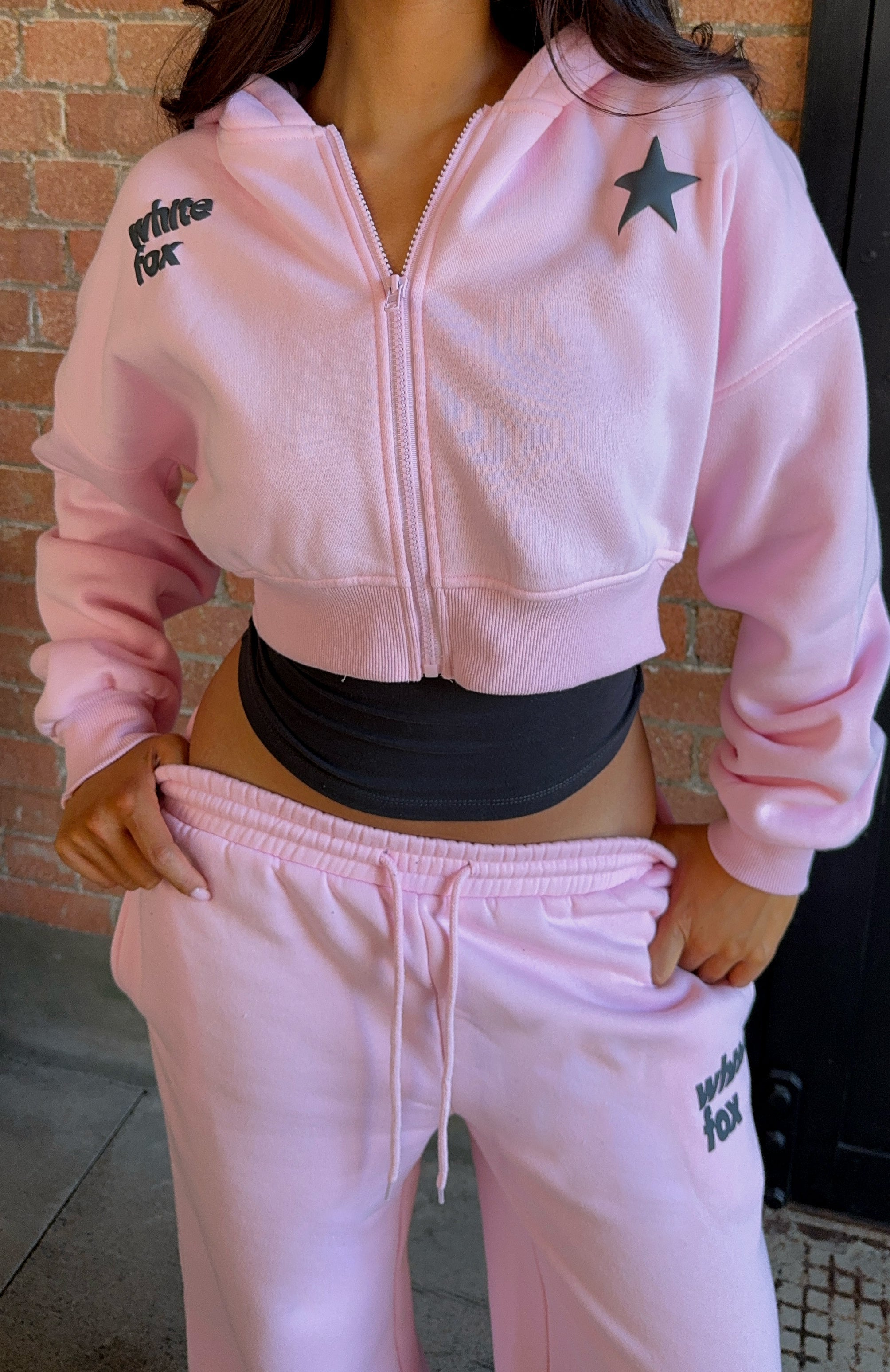 From The Archives Charli Cropped Zip Front Hoodie Pink3XS/XXS