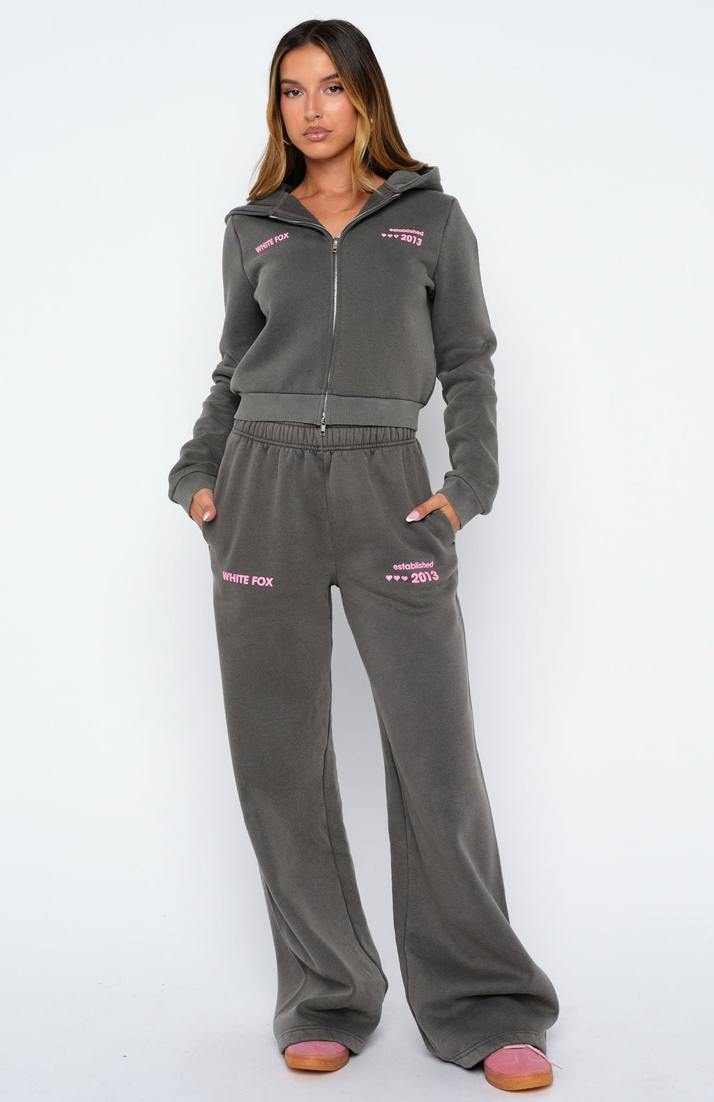 Down For Whatever Slim Zip Front Hoodie Charcoal WashM