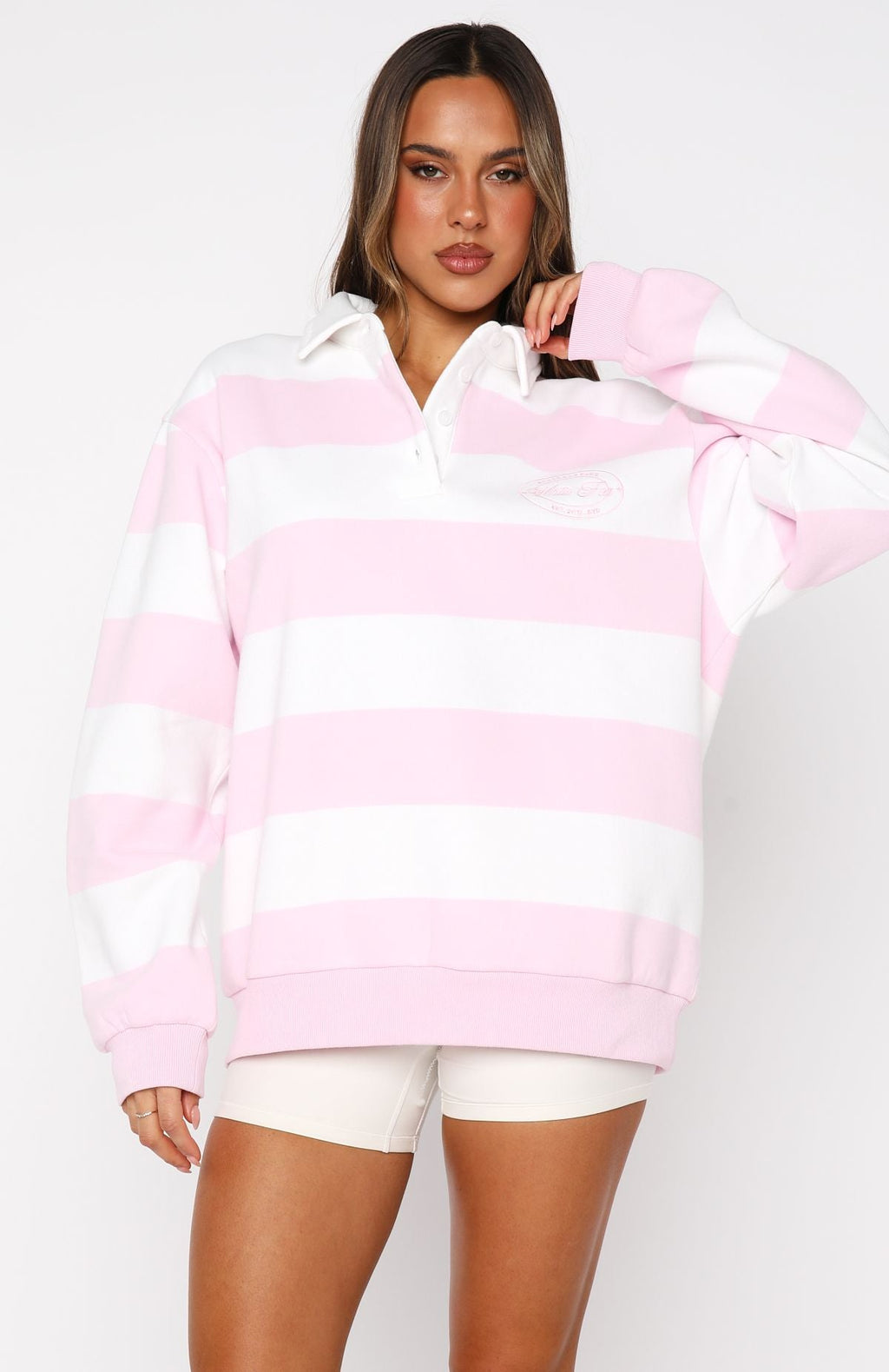 Moving Fast Oversized Henley Sweater Ballet PinkXS/S