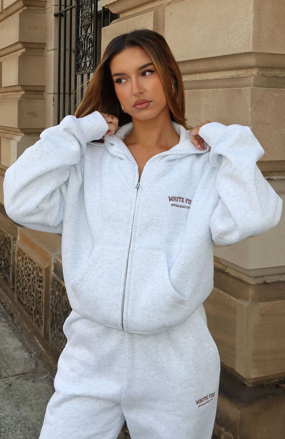 Can't Miss It Boxy Zip Front Hoodie Grey Marle\/Rose GoldXXS/XS