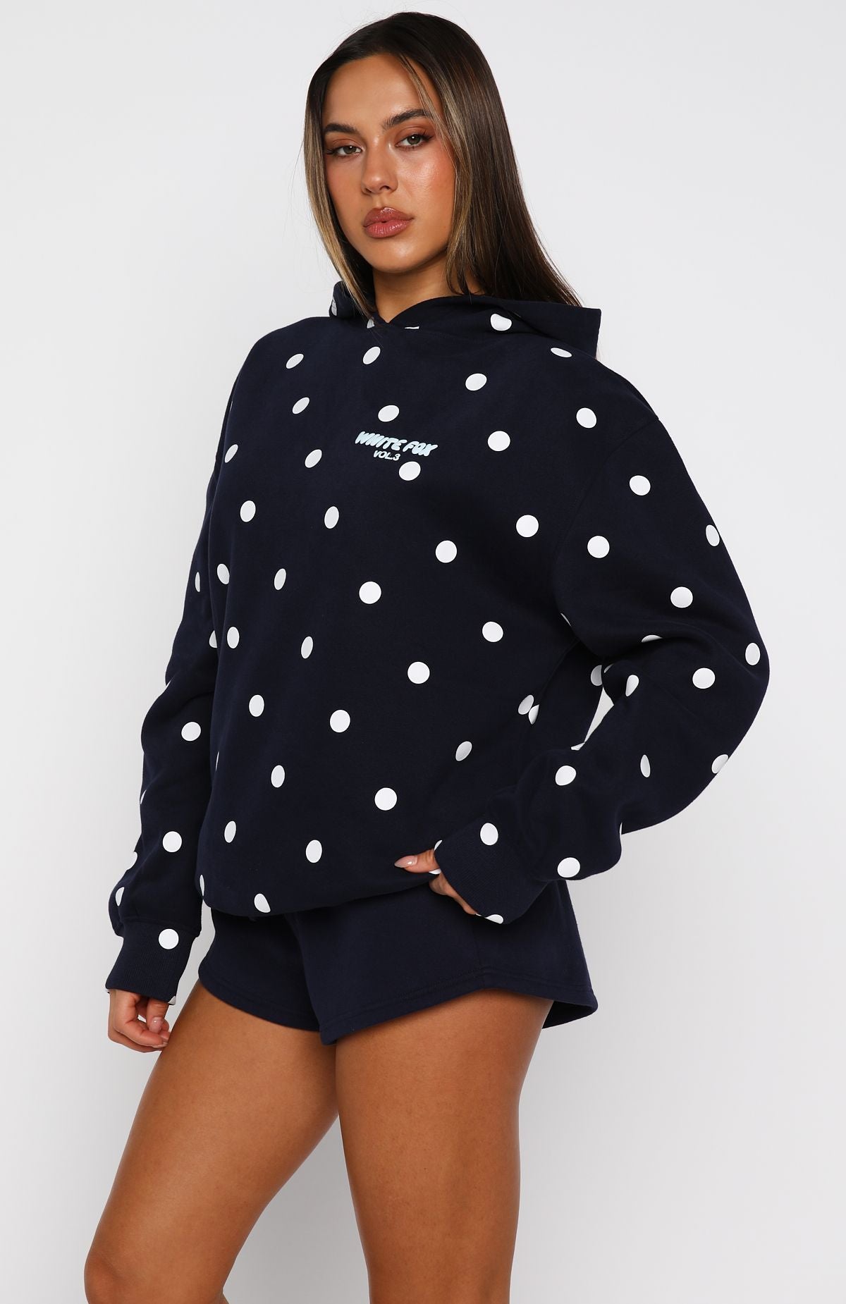 Offstage Printed Oversized Hoodie Navy Polka DotXS/S