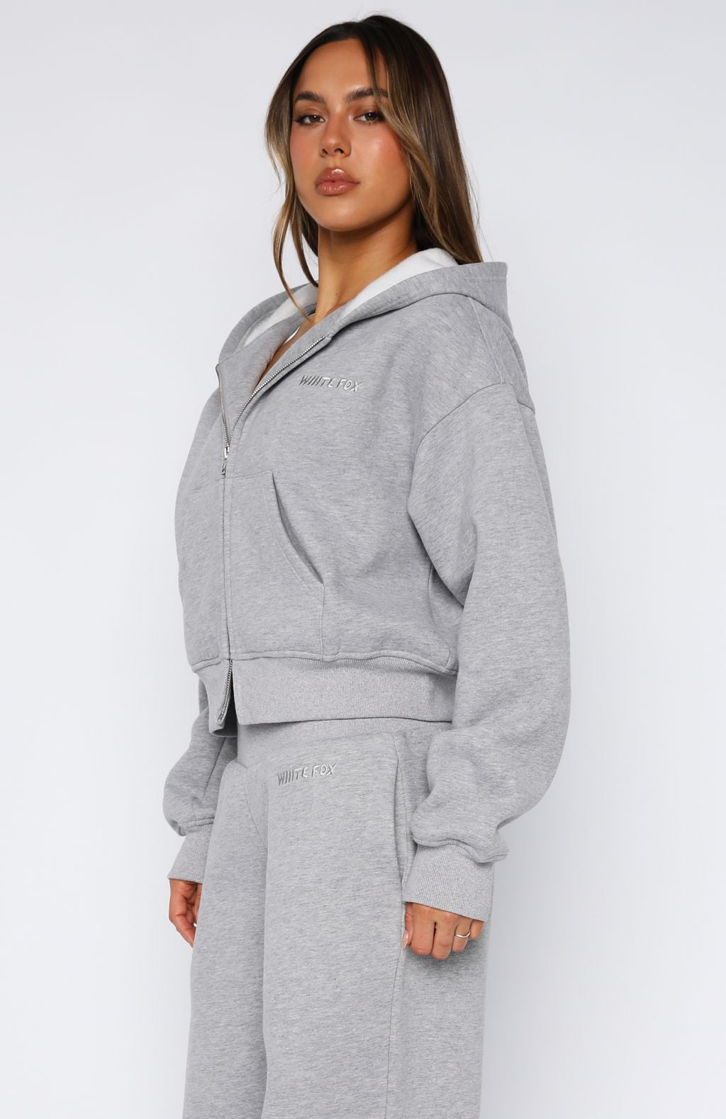 Come A Long Way Boxy Zip Front Hoodie Grey MarleS/M