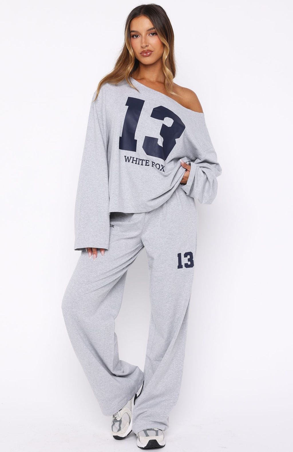 Only One Left Off Shoulder Oversized Long Sleeve Tee Grey MarleM/L