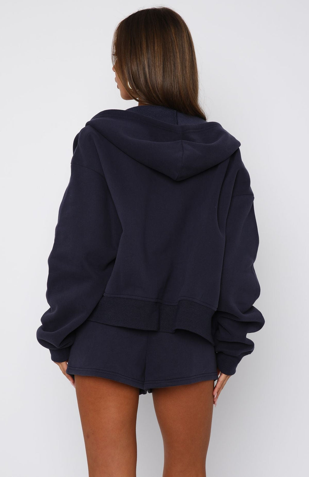 Can't Miss It Boxy Zip Front Hoodie NavyM/L