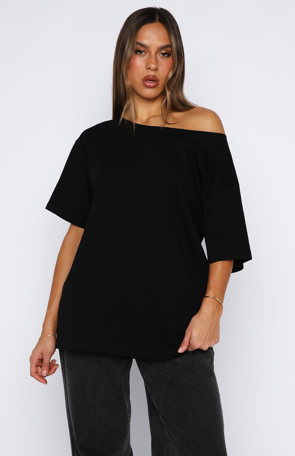 Give Me Options Off Shoulder Tee BlackXS/S