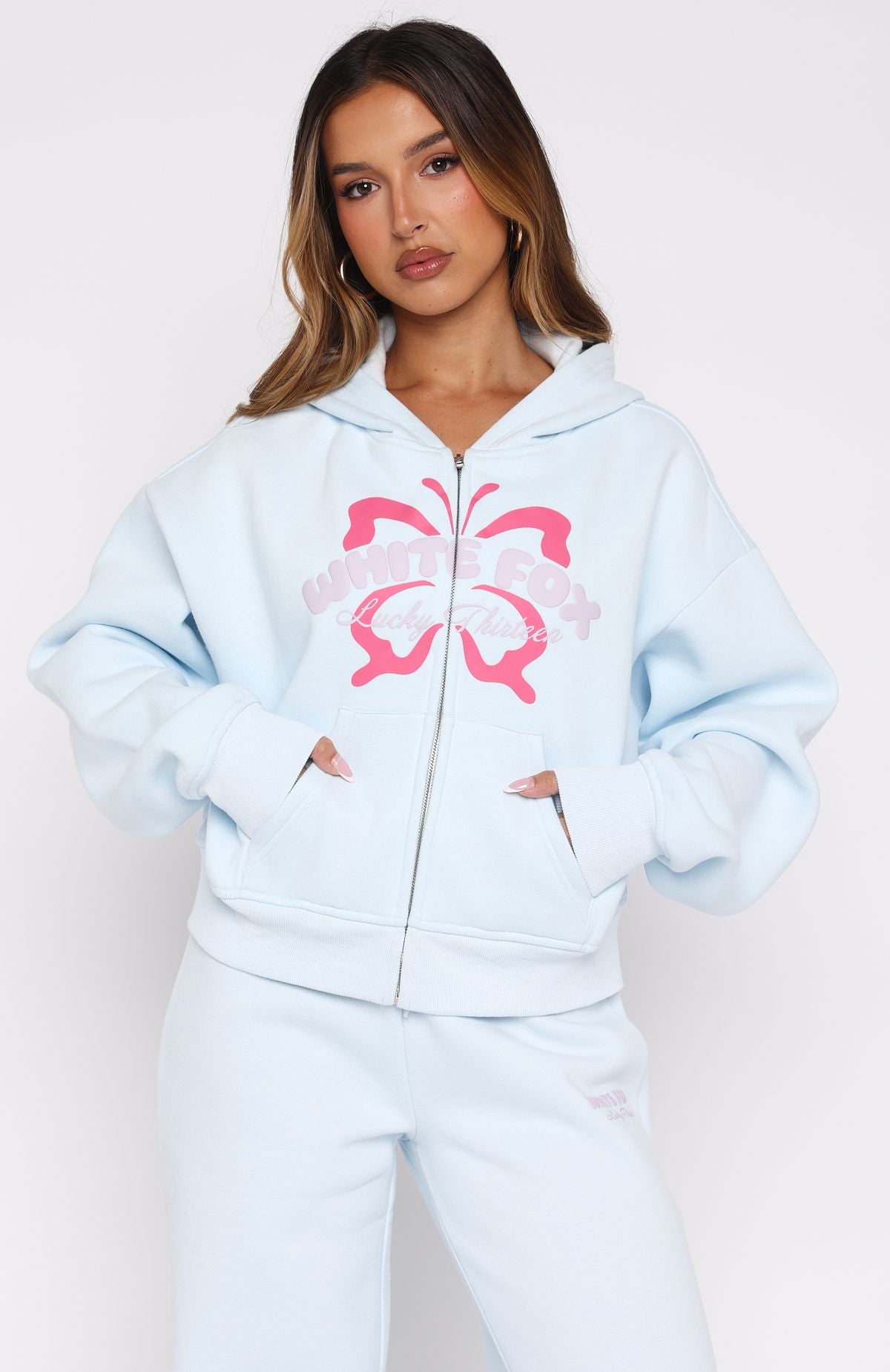 Lucky Thirteen Audrina Boxy Zip Front Hoodie BlueXXS/XS