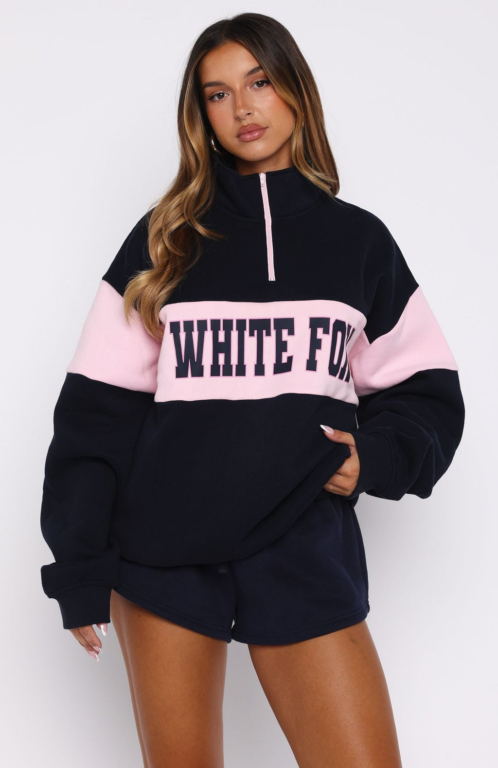 Show Yourself Zip Front Sweater NavyXS/S