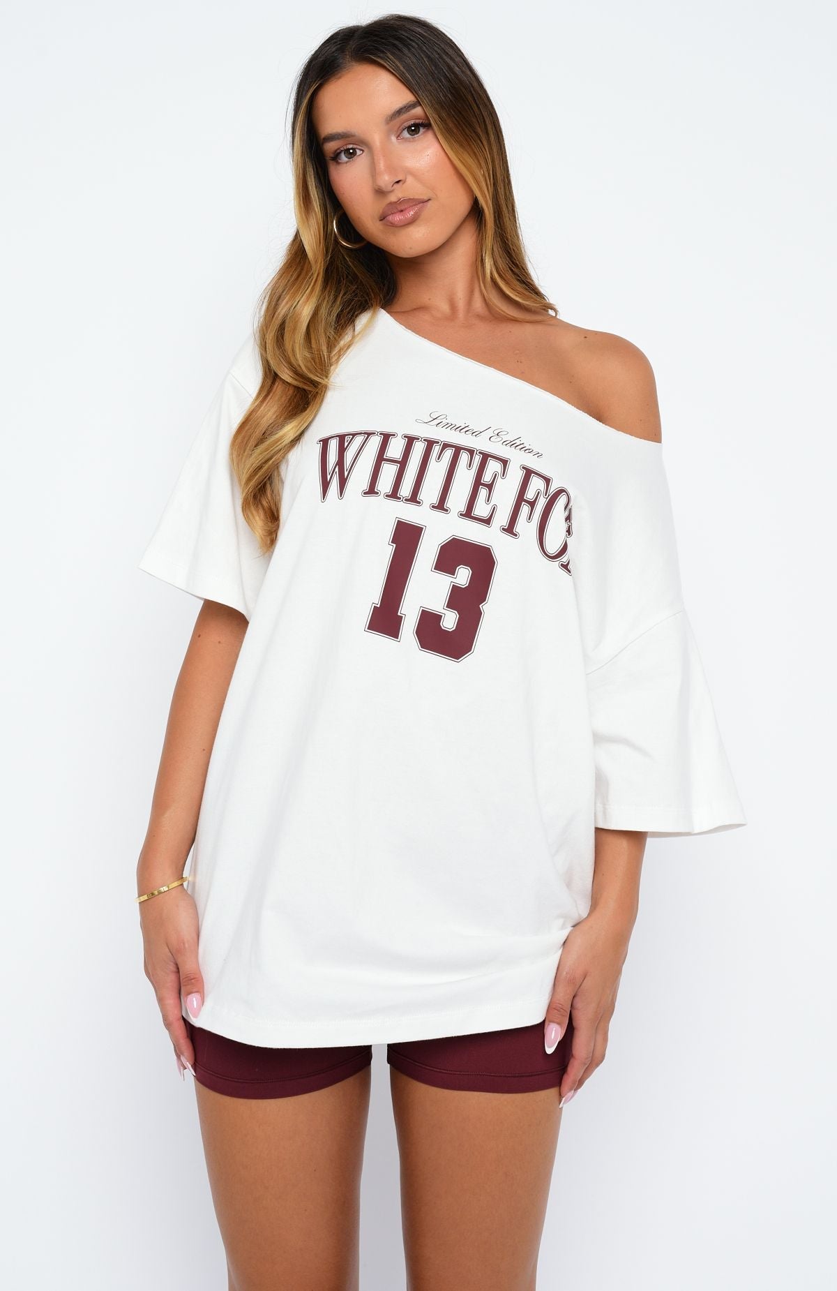 Everything In Time Off Shoulder Oversized Tee WhiteXS/S