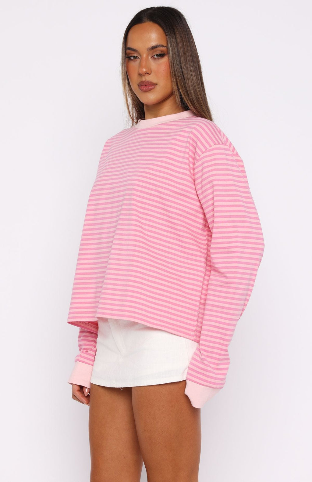 Catch The Drift Long Sleeve Tee Dark Pink\/Light Pink StripeM/L