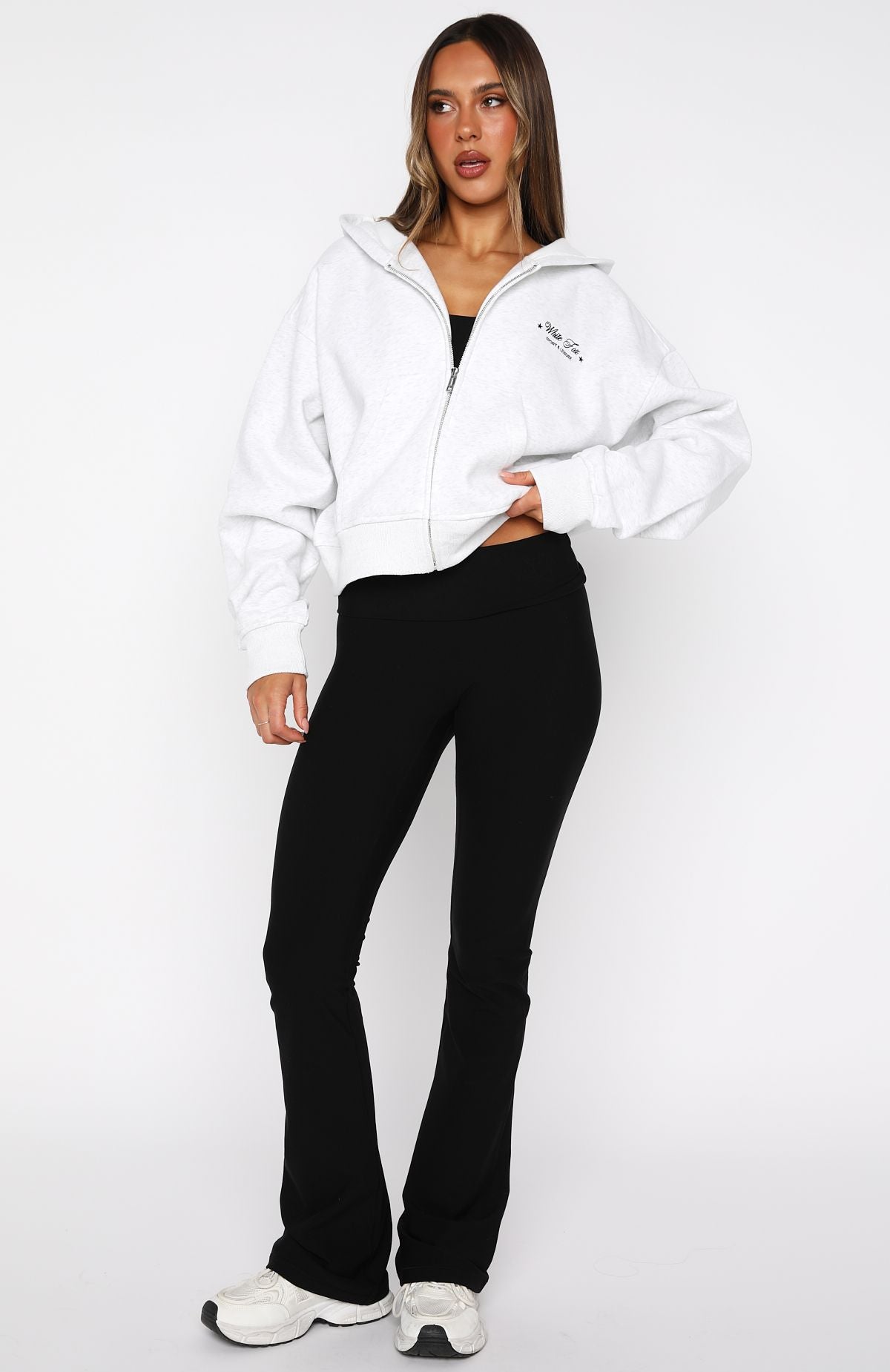 Just Try Again Boxy Zip Front Hoodie Grey MarleL/XL