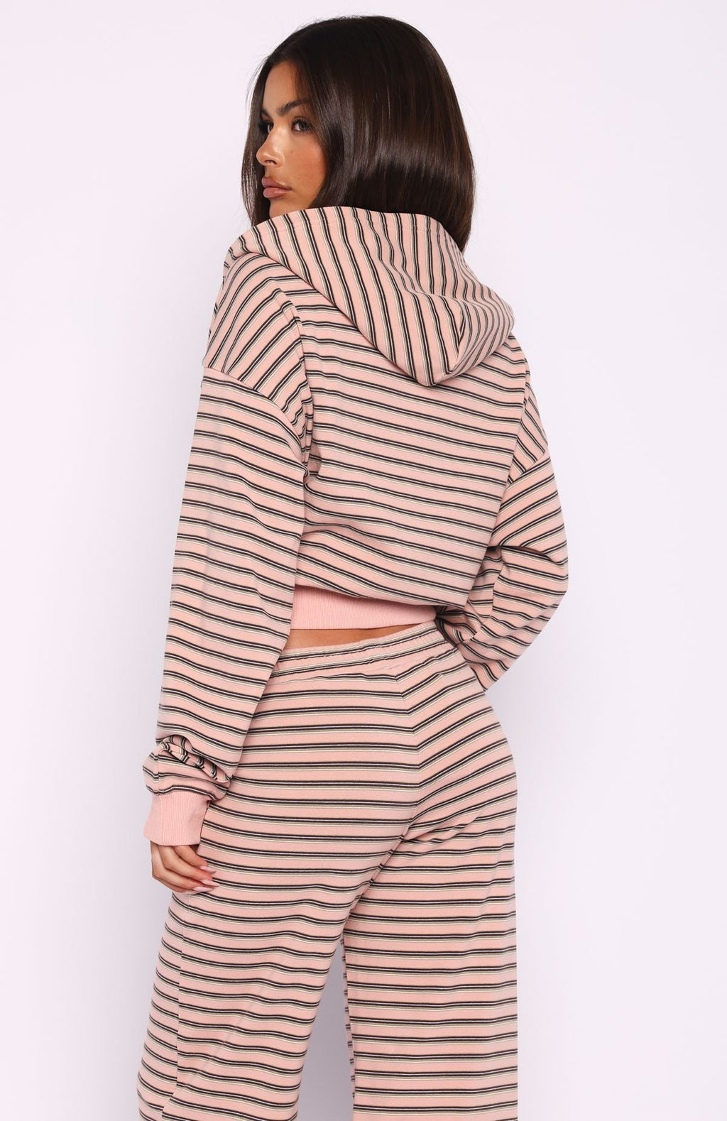 Looking Back Boxy Zip Front Hoodie Pink StripeL/XL