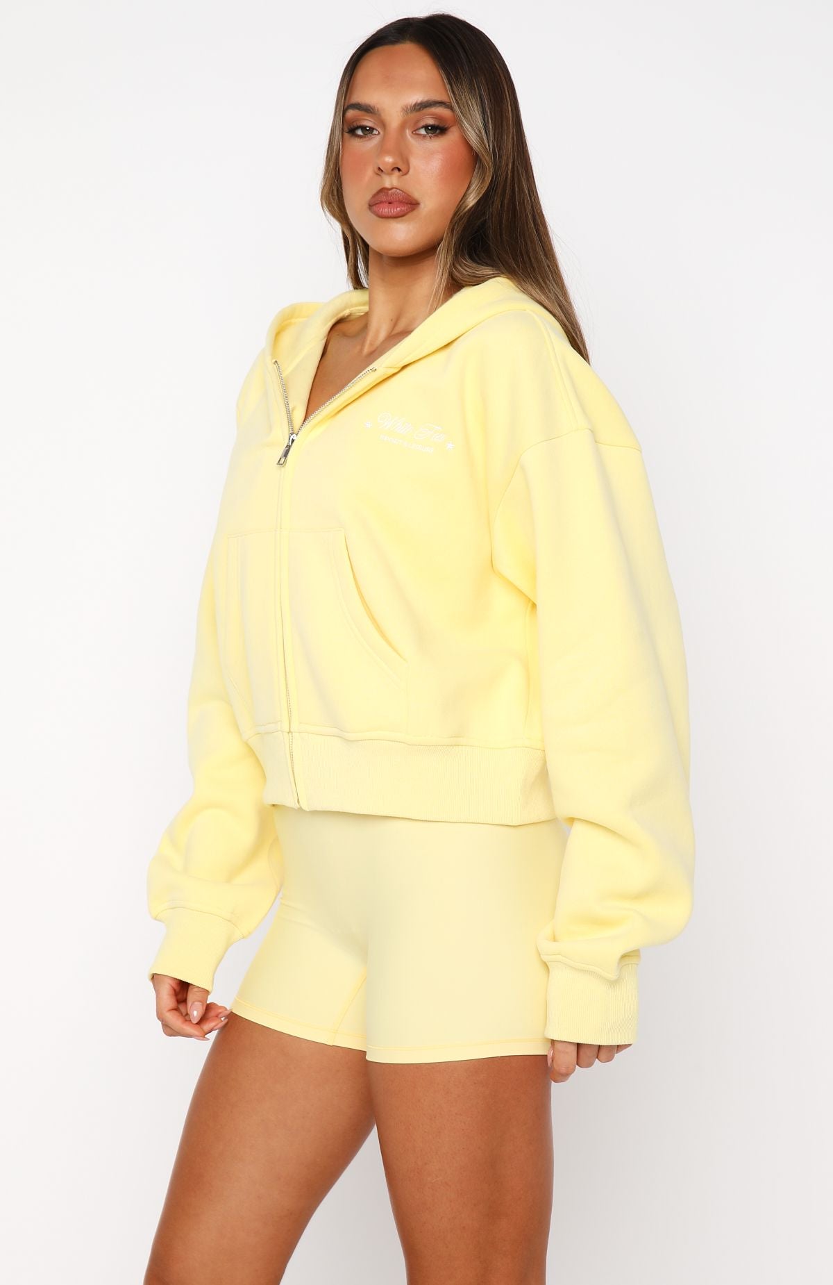 Just Try Again Boxy Zip Front Hoodie HoneyM/L