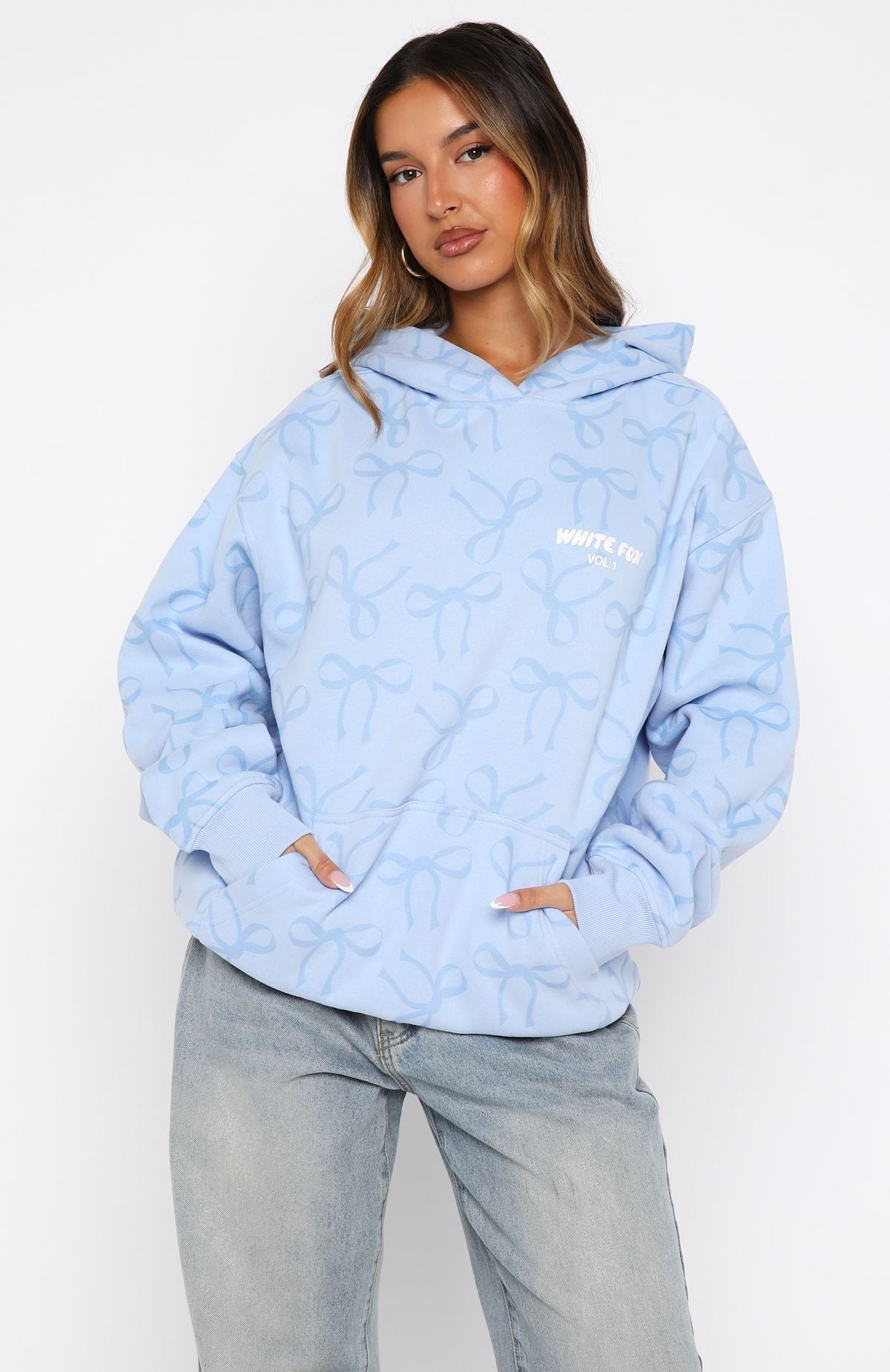 Vol. 1 Oversized Printed Hoodie Blue BowXS/S