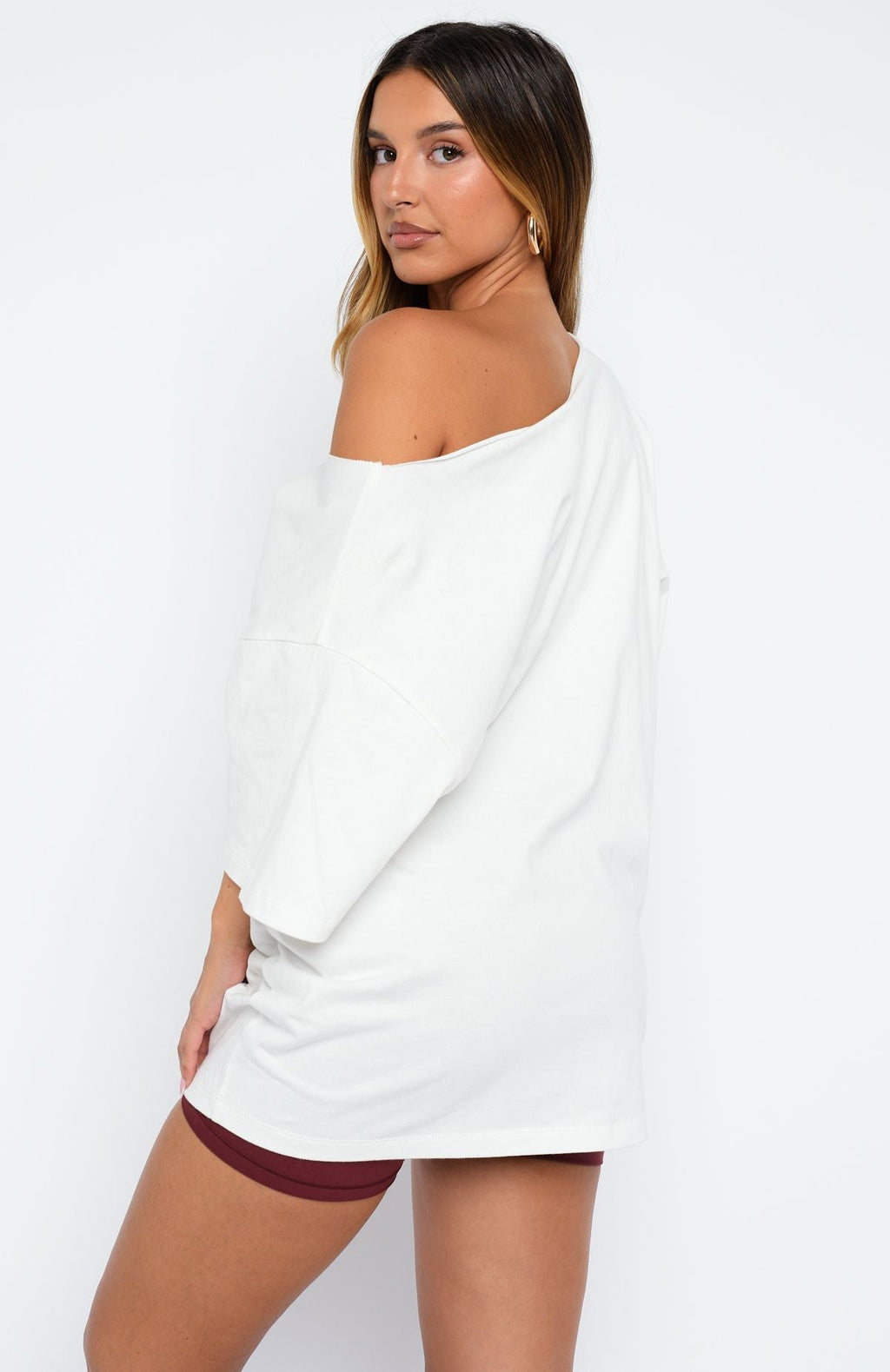 Everything In Time Off Shoulder Oversized Tee WhiteM/L
