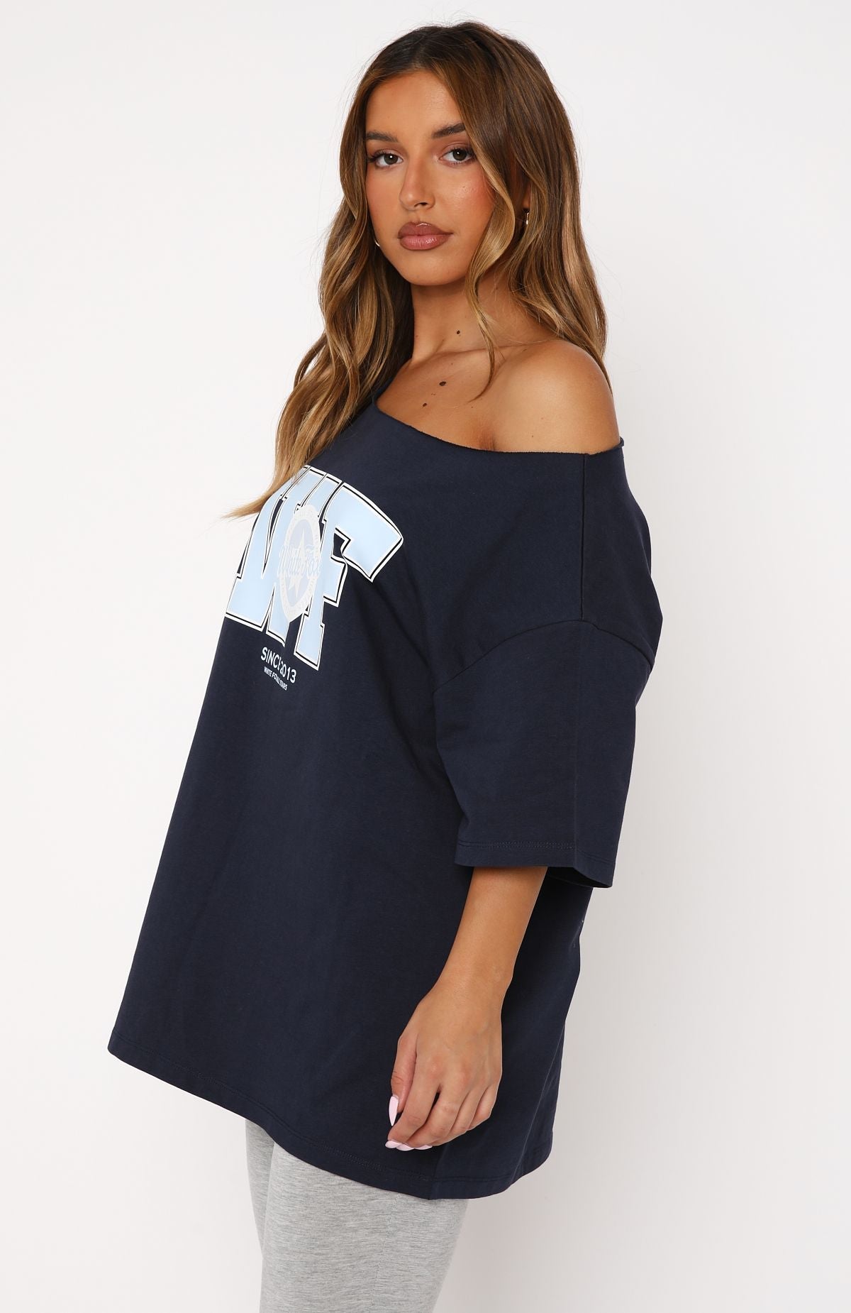 Your Favourite View Off Shoulder Oversized Tee NavyXS/S