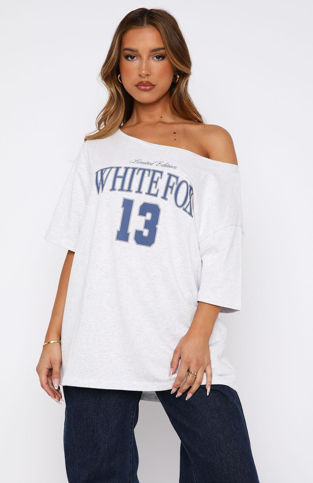 Everything In Time Off Shoulder Oversized Tee Grey MarleXXS/XS