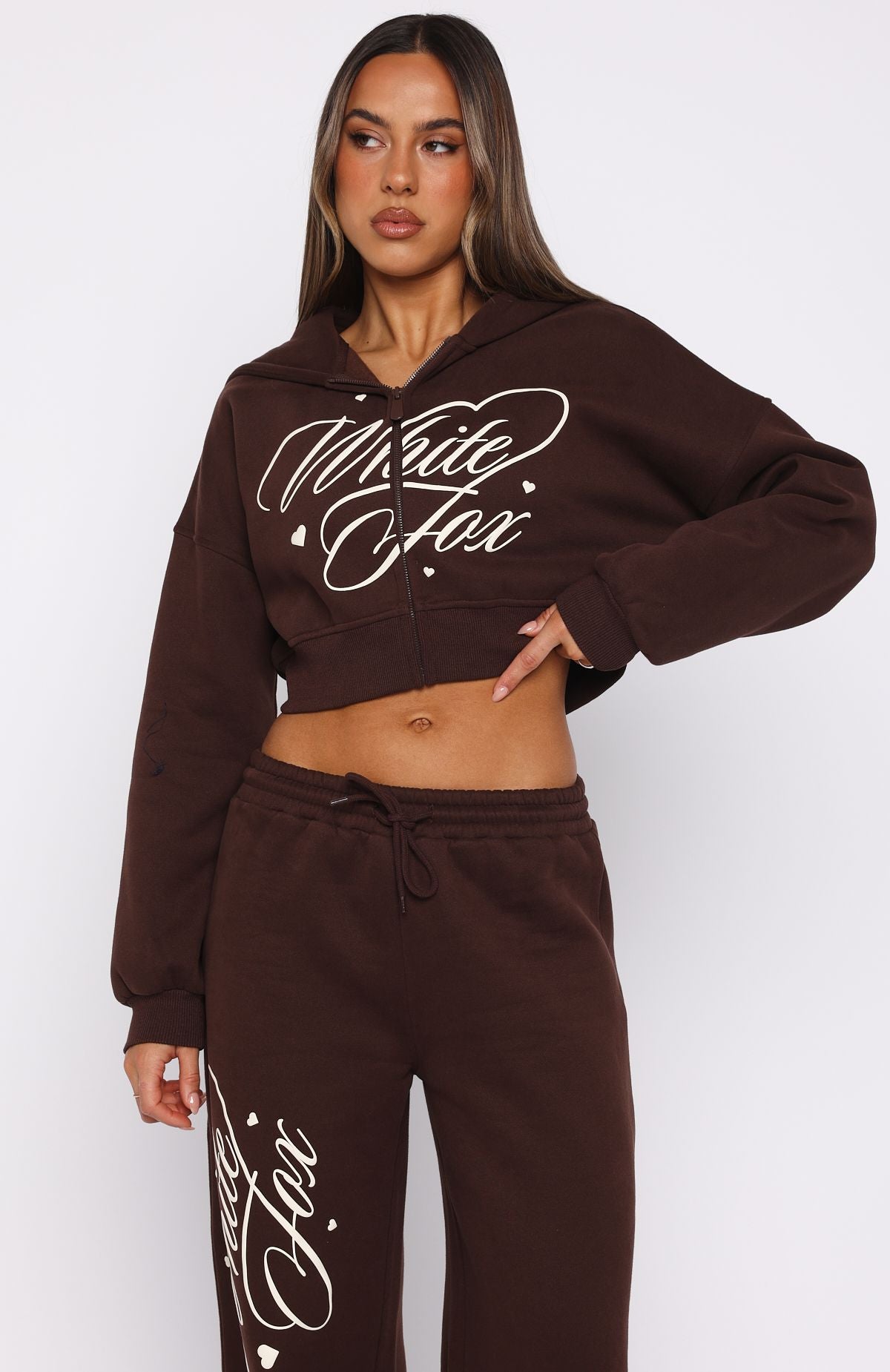 Love You Regardless Cropped Zip Front Hoodie ChocolateXXS/XS