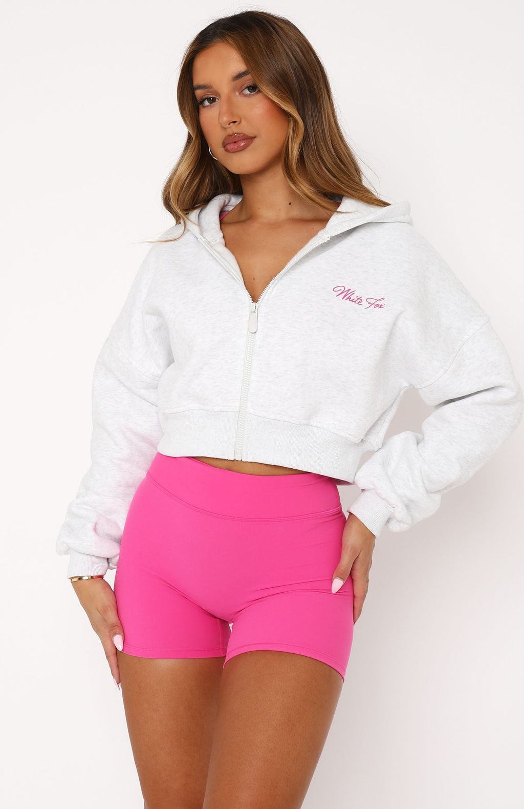 Stepping Out Cropped Hoodie Grey Marle\/PinkS/M