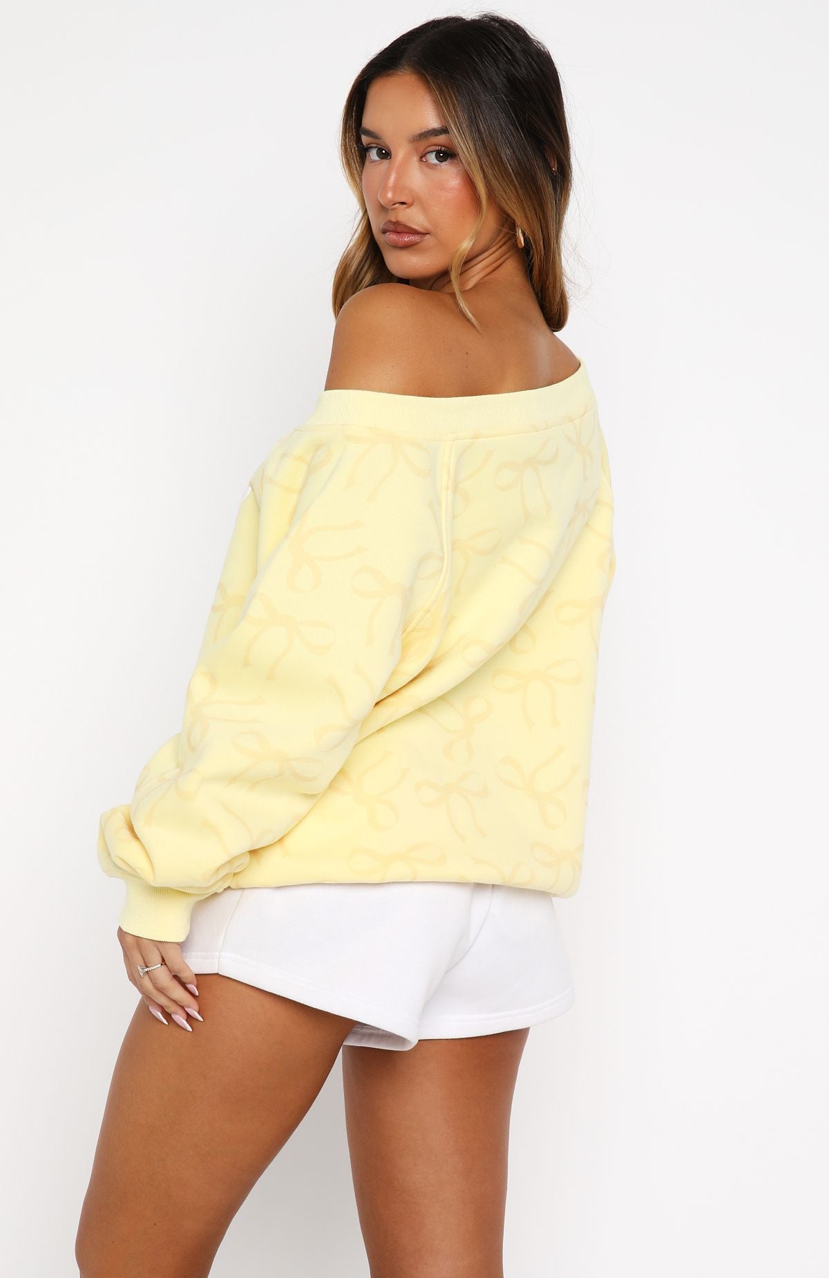 Vol. 1 Off Shoulder Printed Sweater Lemon BowM/L