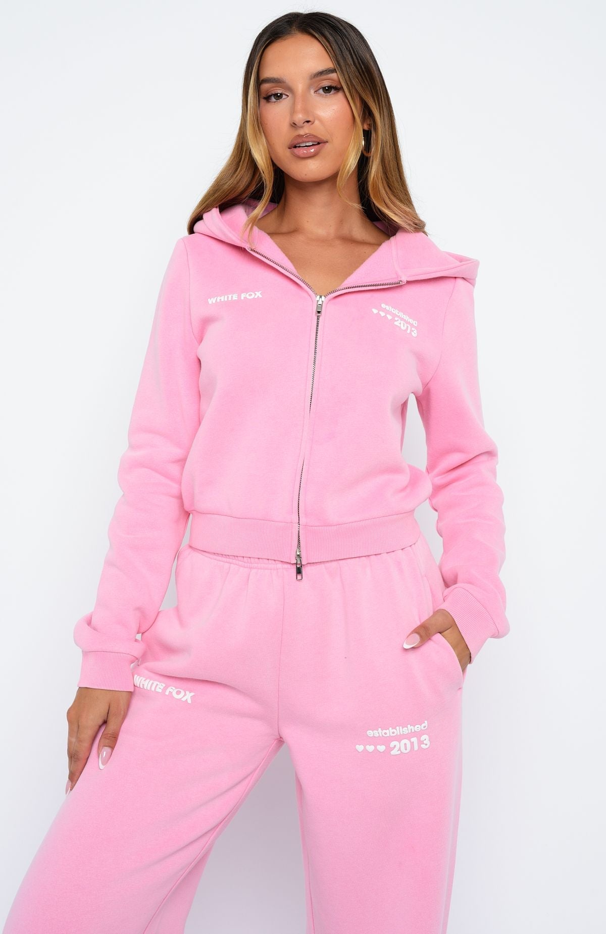 Down For Whatever Slim Zip Front Hoodie Pink WashXL