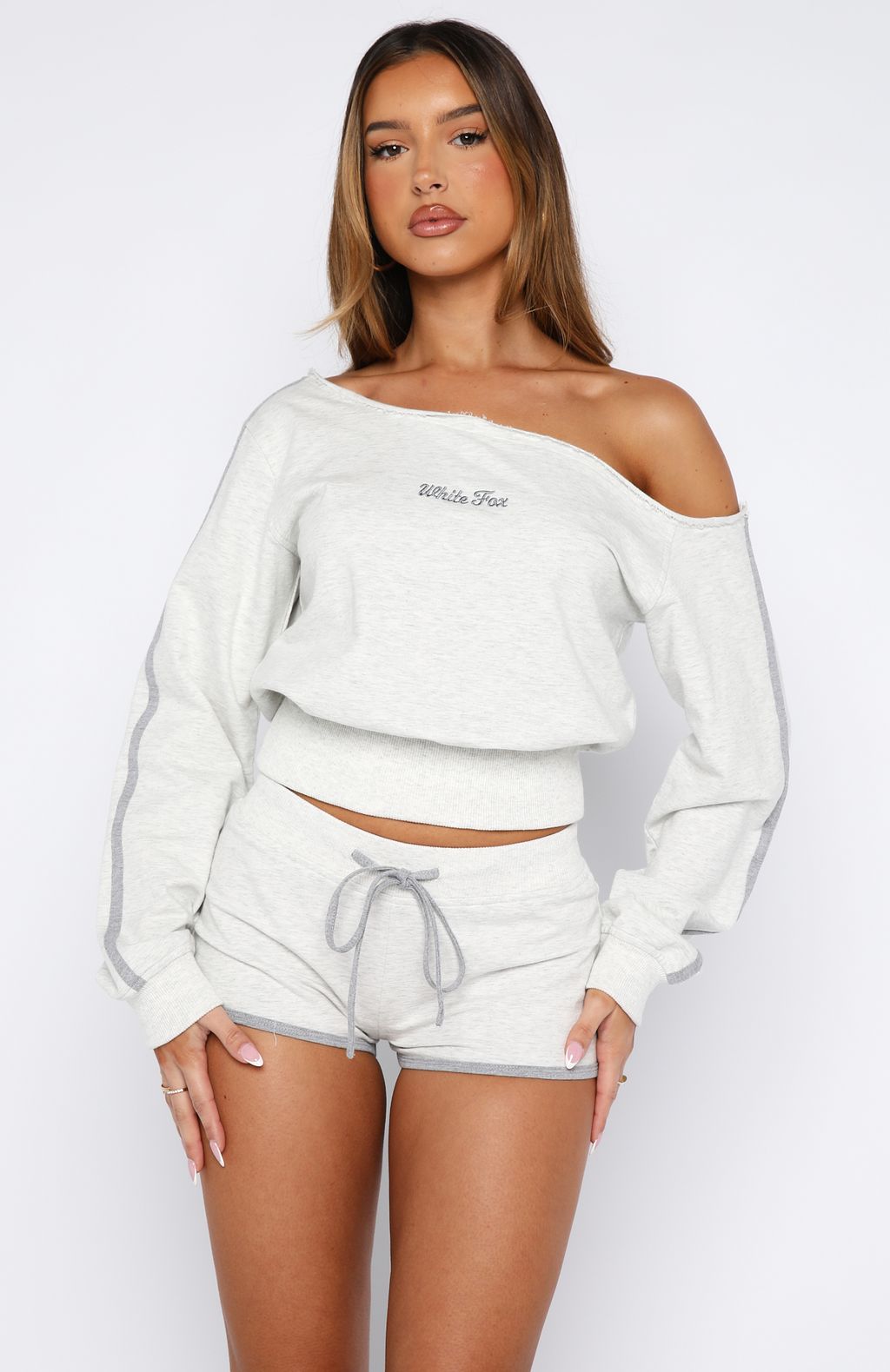 High Roller Off Shoulder Long Sleeve Sweater Grey MarleXS/S