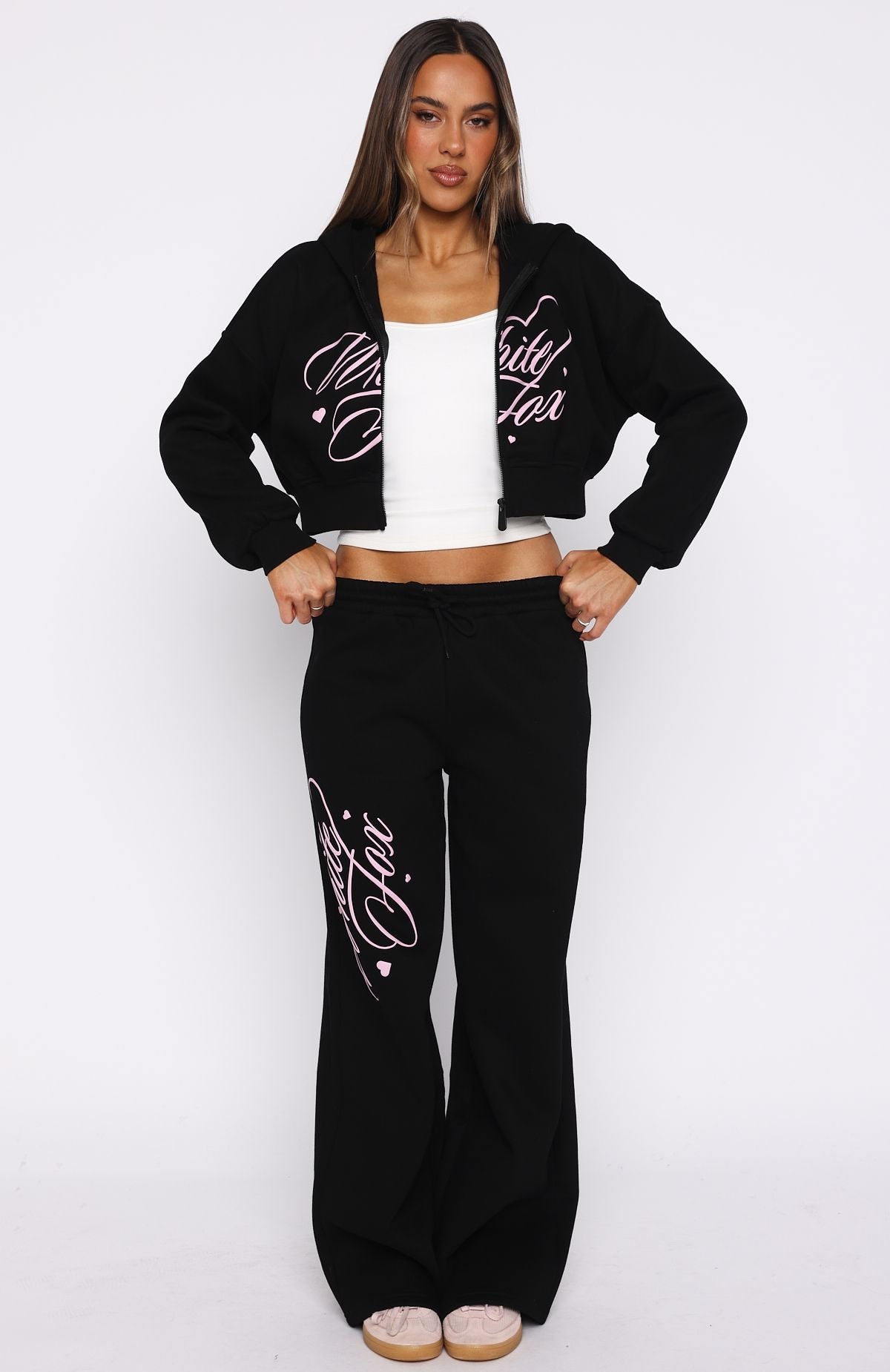 Love You Regardless Cropped Zip Front Hoodie BlackM/L