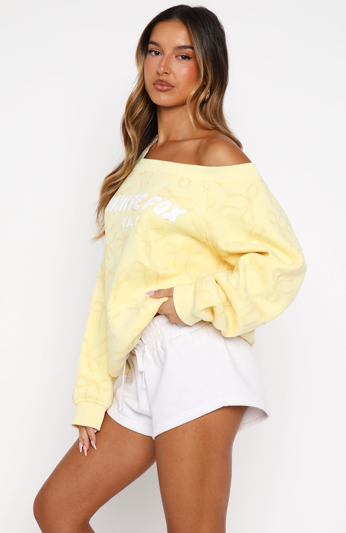 Vol. 1 Off Shoulder Printed Sweater Lemon BowS/M