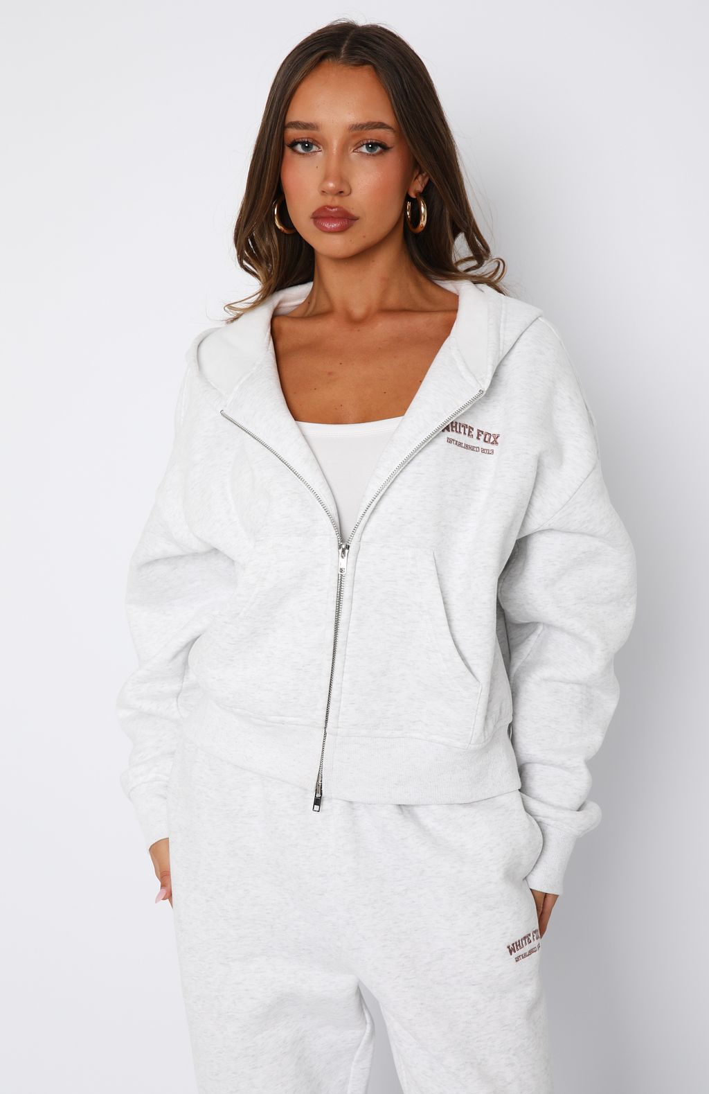 Can't Miss It Boxy Zip Front Hoodie Grey Marle\/Rose GoldXS/S