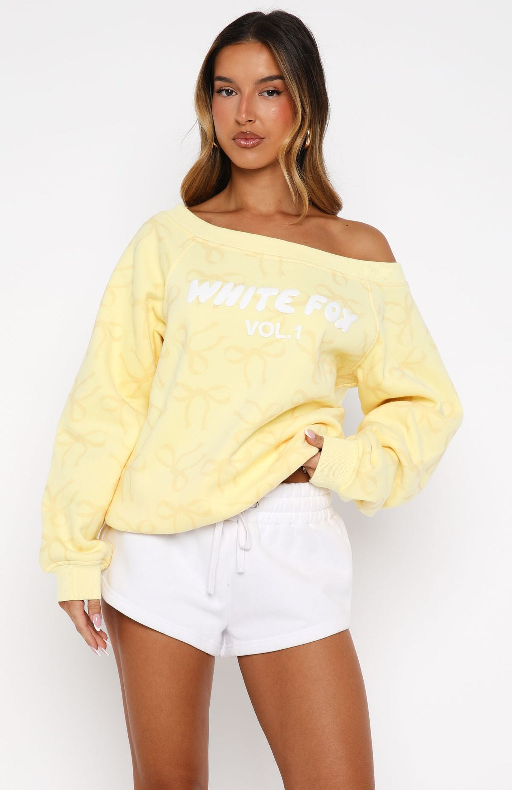 Vol. 1 Off Shoulder Printed Sweater Lemon BowXS/S
