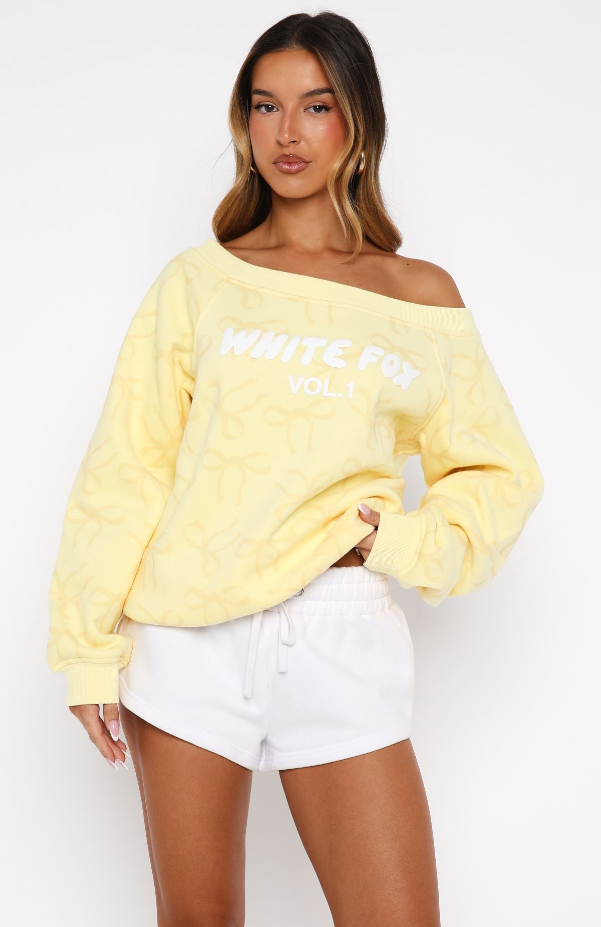 Vol. 1 Off Shoulder Printed Sweater Lemon BowXS/S