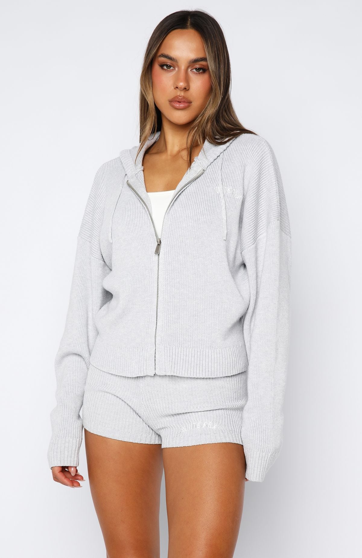 Floating By Knit Zip Front Hoodie Grey MarleS/M