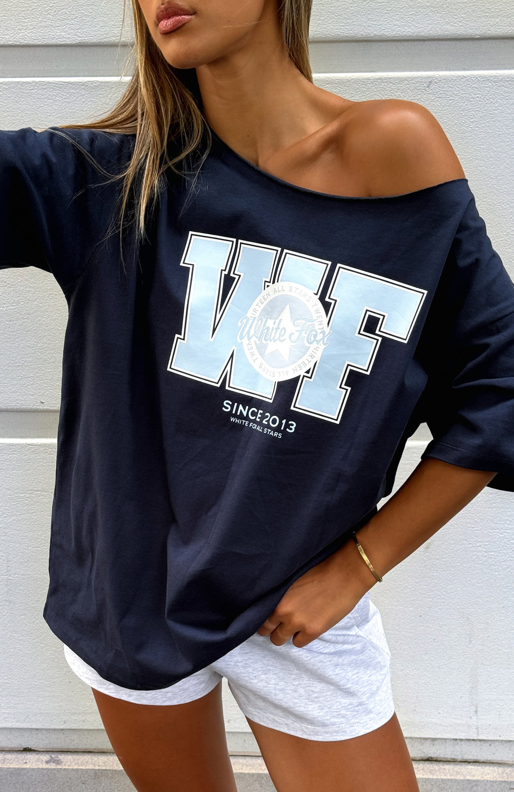 Your Favourite View Off Shoulder Oversized Tee NavyM/L