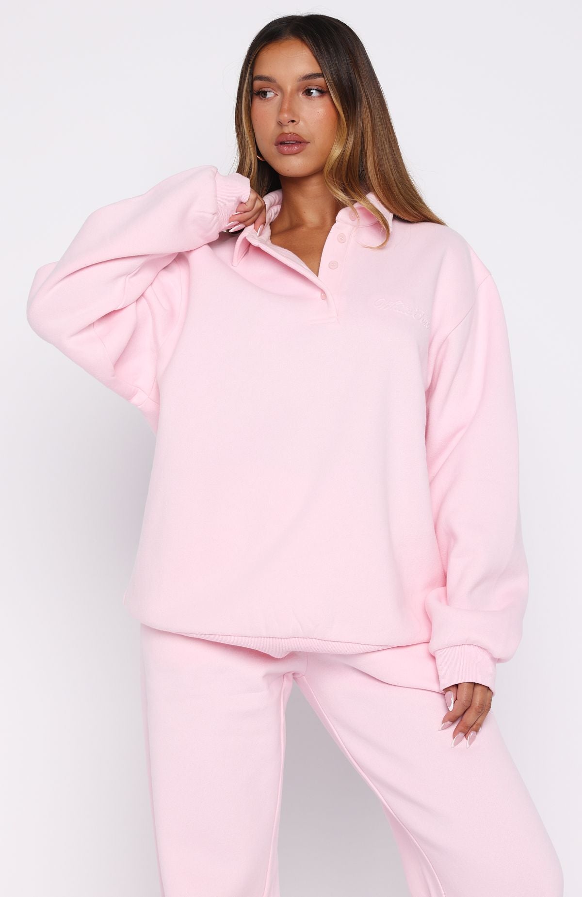Chill Moves Oversized Henley Sweater PinkXS/S